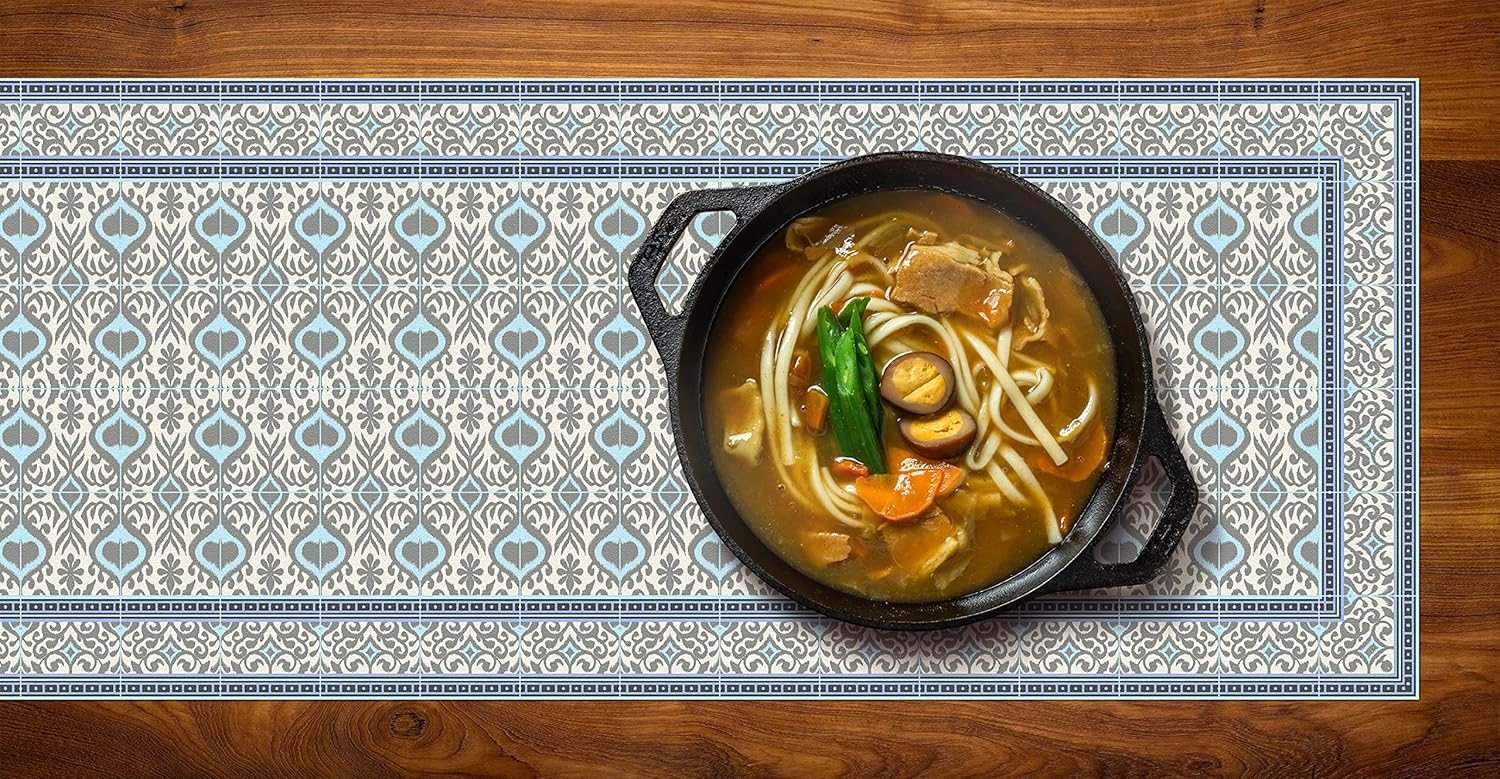 Heat Resistant Table Runner Trivet - 53 x 14 Inch Protects Dining Table and Countertop from Heat and Scratch. Unique Design by an European Artist. Ikat 7291