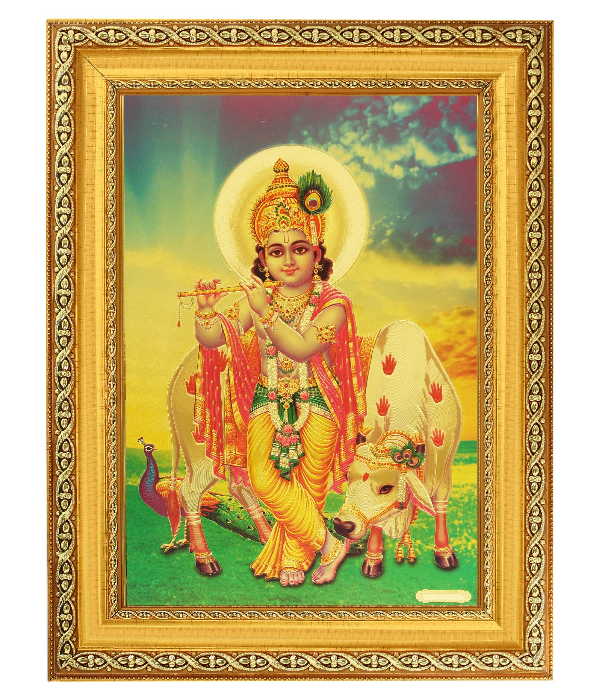 Photo de Bal Krishna cadre doré pour harmoniser votre coin zen