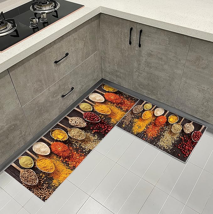 Hoimlm Lot de 2 tapis de cuisine, lavables, motif ustensiles de cuisine