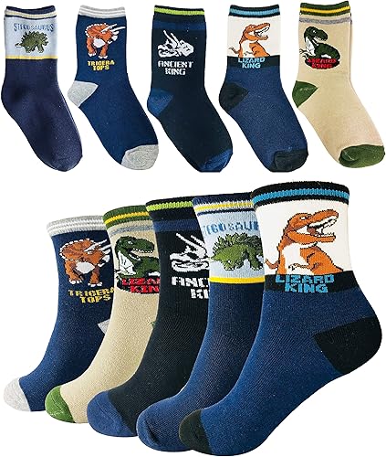 Calcetines de dinosaurio para niños de 4 a 7 años, el mejor regalo de 7 a 10 años, calcetines de algodón para niños, paquete de 5 unidades de