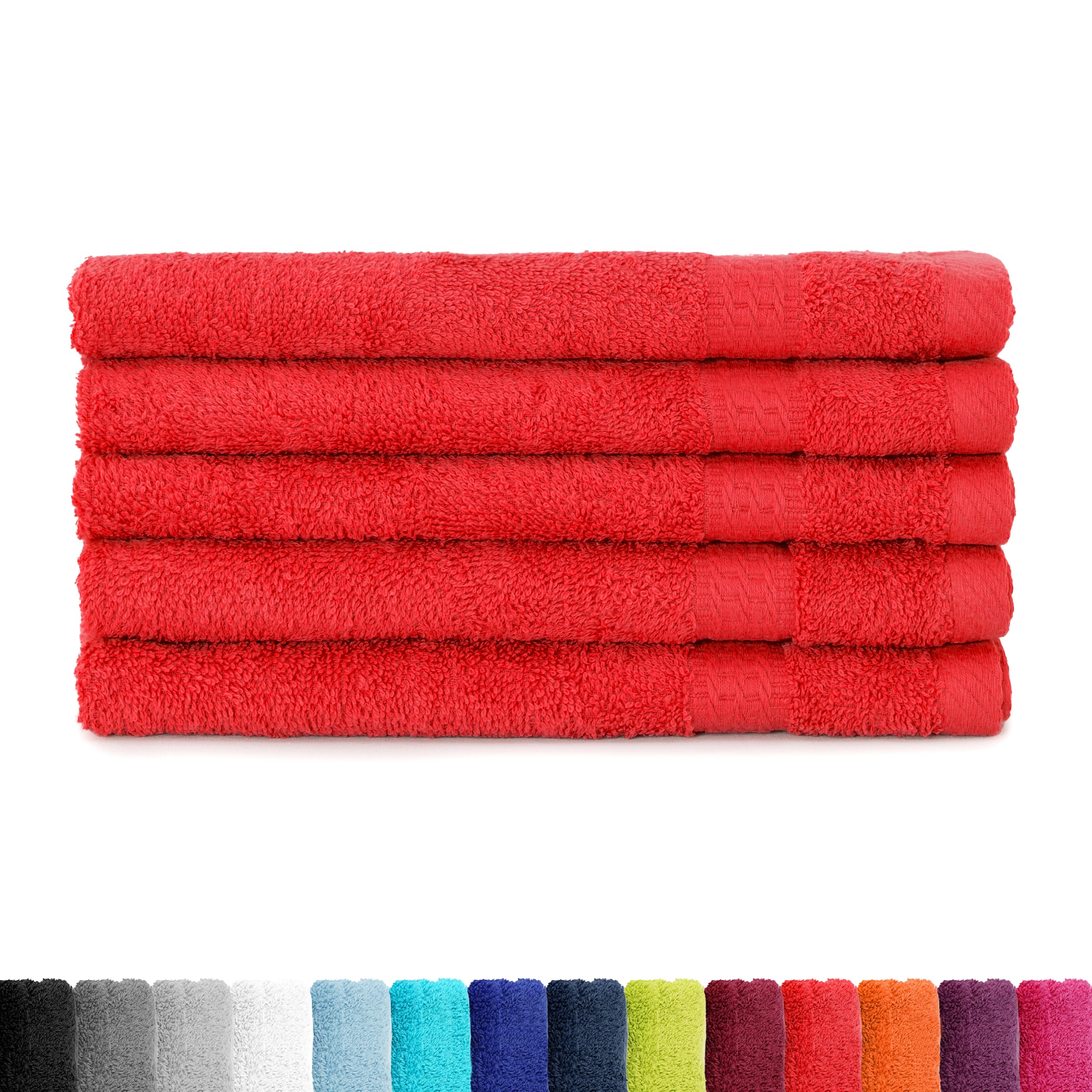 BaSaTex Frottee Gästetücher 30x50 cm im 5er Pack - Gästehandtuch 100% Baumwolle Made in Green - Farbe: Rot