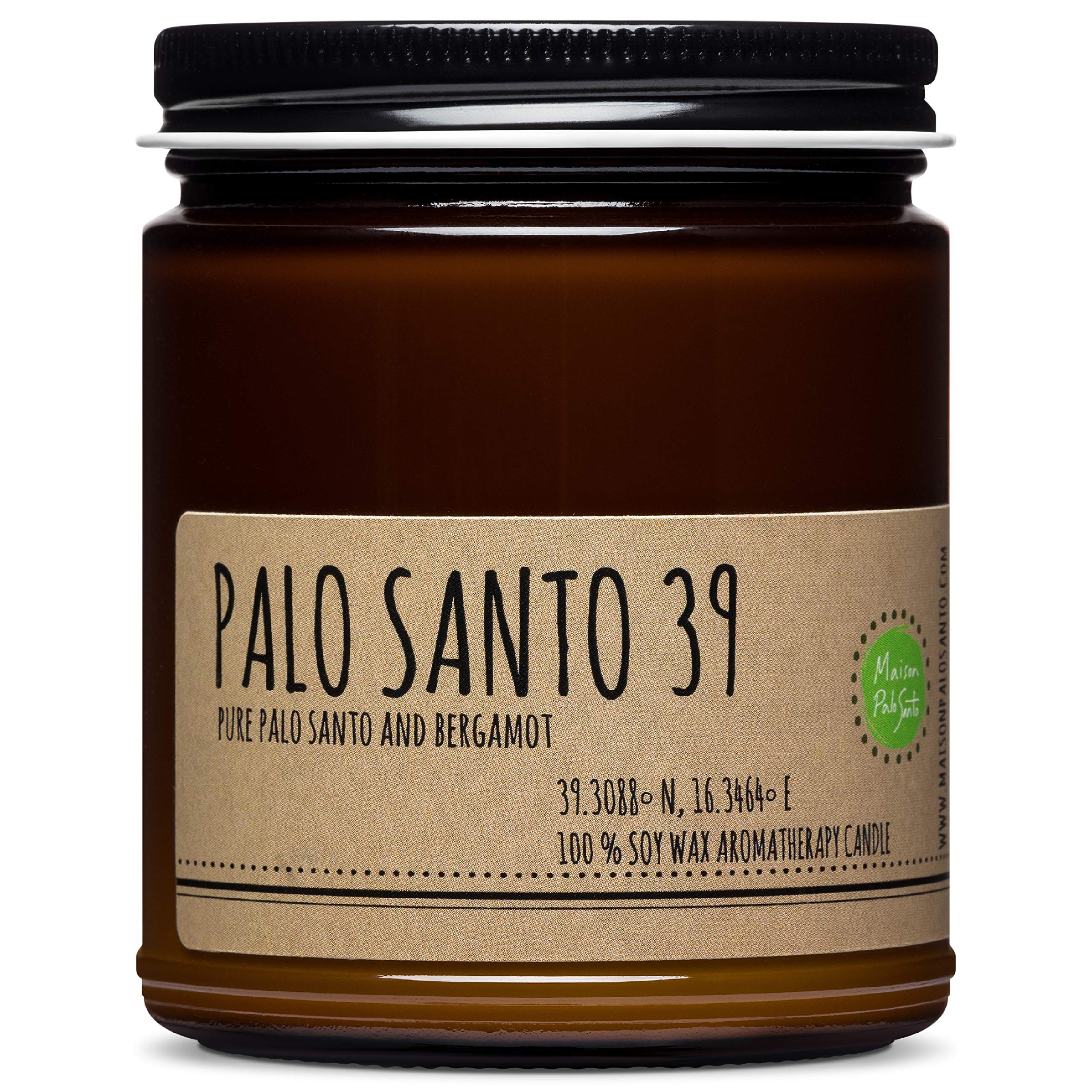 Maison Palo SantoSoy Wax Candle - Palo Santo and Bergamot Natural Scented Candle for Aromatherapy, Negative Energy Cleansing, Chakra Balancing and Meditation, 9 oz