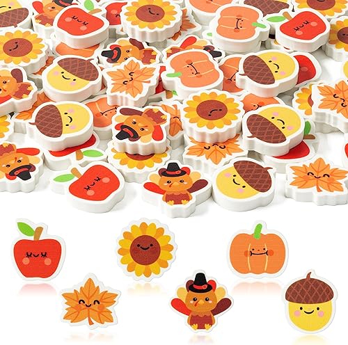 Yopyame 60 piezas de borrador de otoño para niños, surtido de hojas de arce y calabaza, borrador lindo de rompecabezas, escritorio, mascotas,