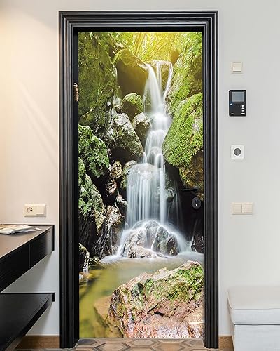 FLFK Adhesivo mural para puerta, diseño floral retorcido moderno, negro, despegar y pegar, tamaño combinado 32 x 80 pulgadas, dividido en 2 piezas