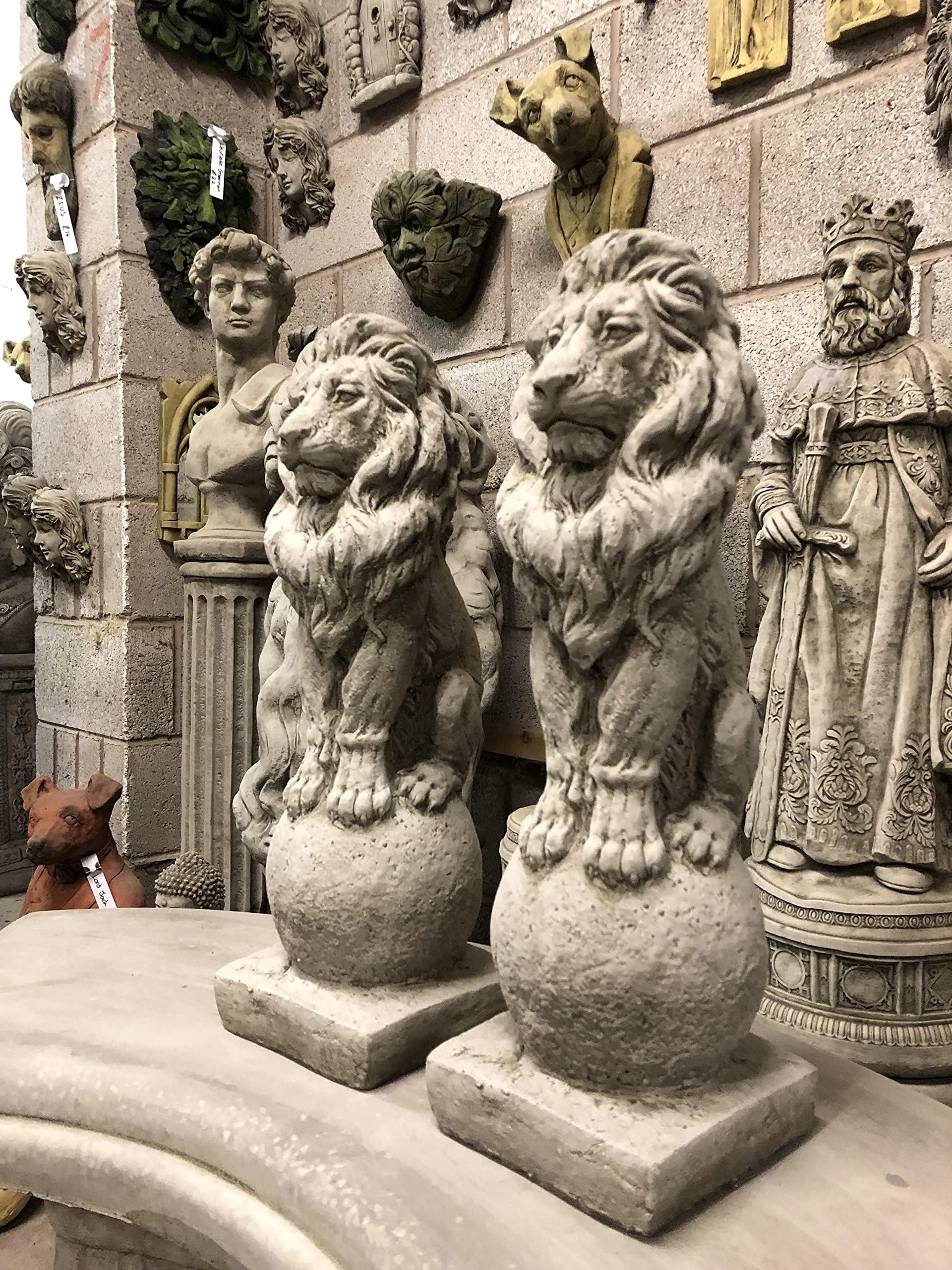 Stunning Pair Large Sitting Stone Cast Lions Garden Ornaments By DGS UK 330KGS Discount Garden