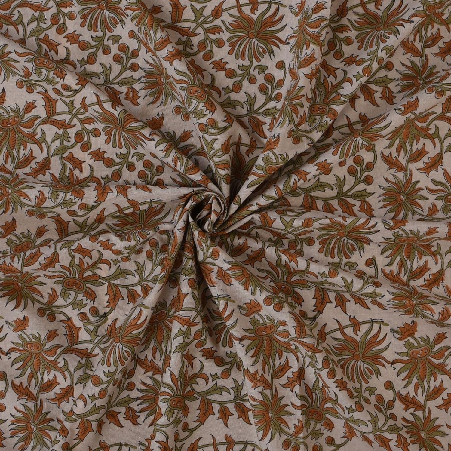 Trade Star 100% Cotton Running Print Fabric 3 Yard Hand Block Print Natural Voile Fabric Sewing and Crafting Fabric by the Yard for Curtains Indian Ethnic Beautiful for Dressmaking (Pattern 22)