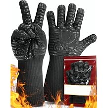 Heat Resistant Silicone BBQ Gloves - Fire Protection up to 1472F - Insulated Glove Set for Hot Barbecue, Grill, Smoker, Baking, Cooking, and Cutting - Indoor or Outdoor Mitts Fit Men and Women