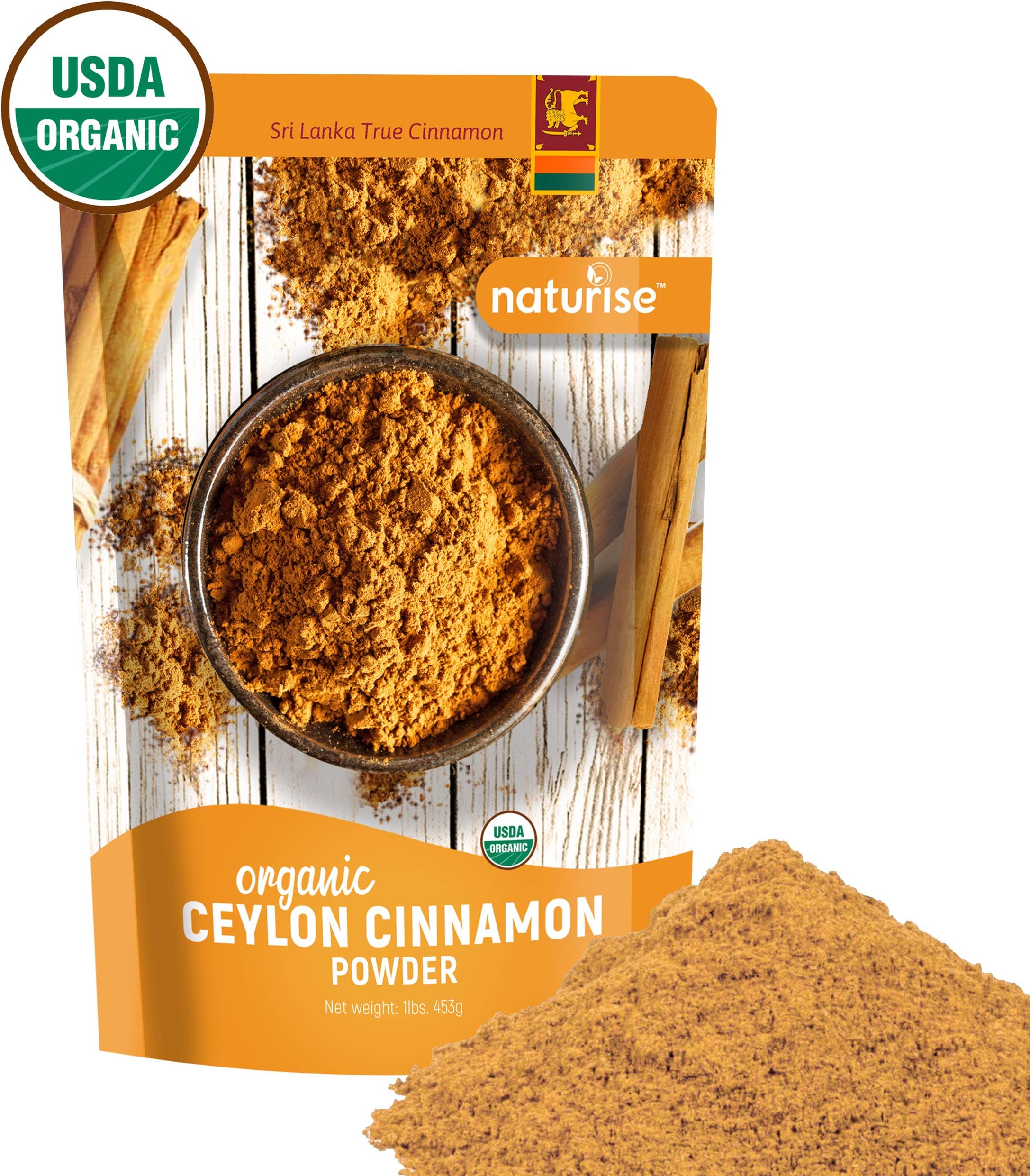 Naturise Organic Ceylon Cinnamon Powder, Ceylon True Cinnamon Ground (1 Lb), Fresh From Last Harvest