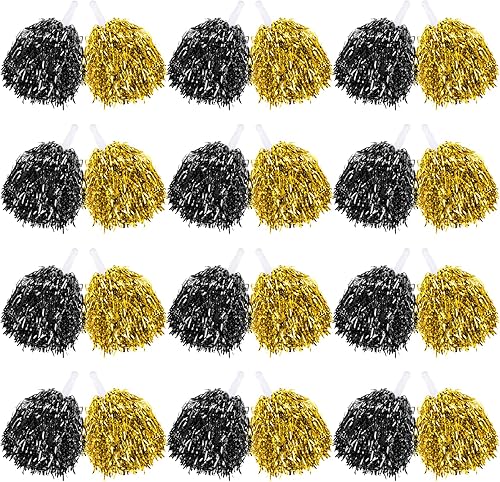 Juego de 60 pompones de animadora a granel, de papel de aluminio metálico, divertidos pompones de animación con asas de plástico, pompones de