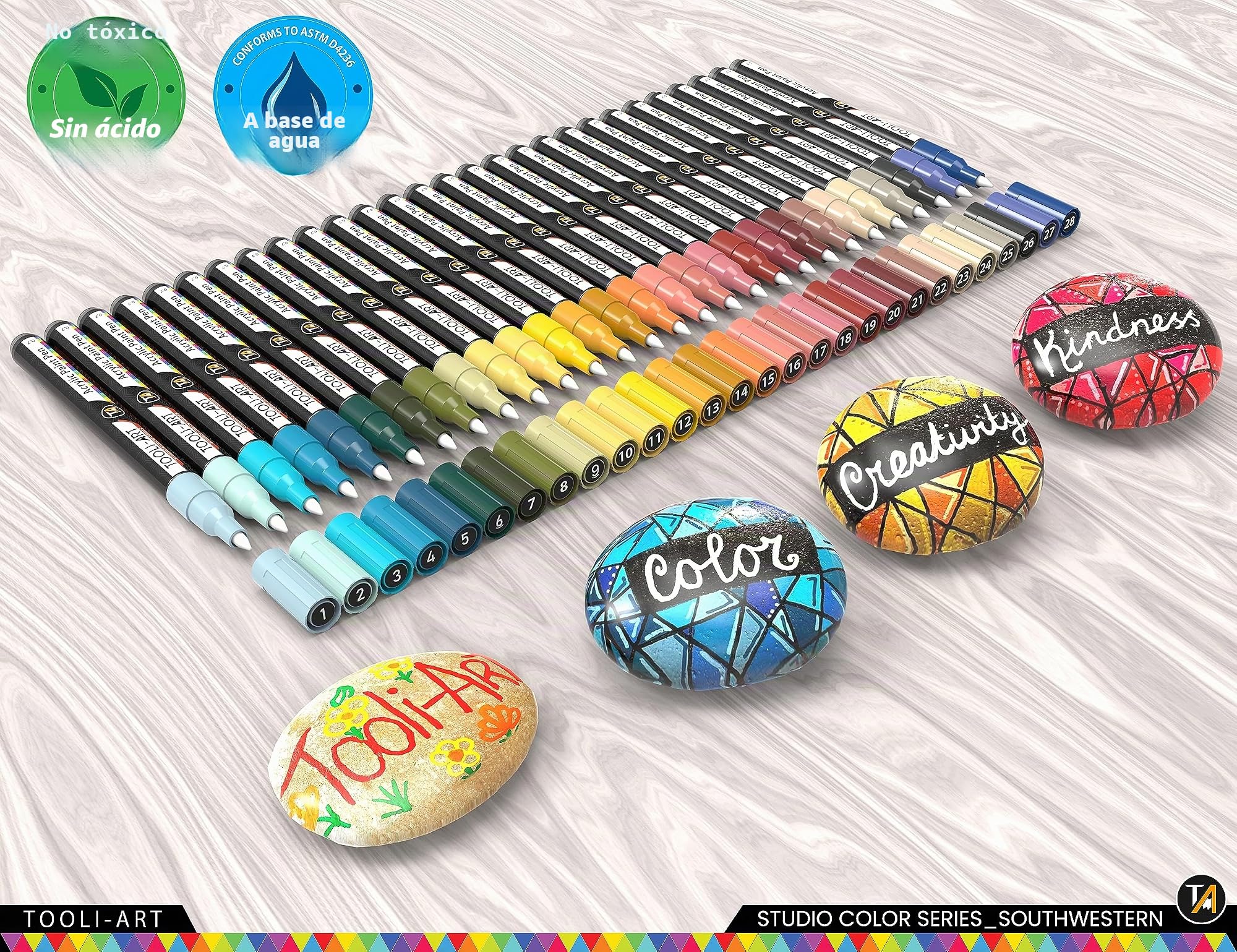 Juego de 28 rotuladores de pintura acrílica Southwestern Colours Studio Colour Series de 0,7 mm, punta extrafina, pintura rupestre, vidrio, tazas, madera, metal, lienzo, bricolaje, detalles, no