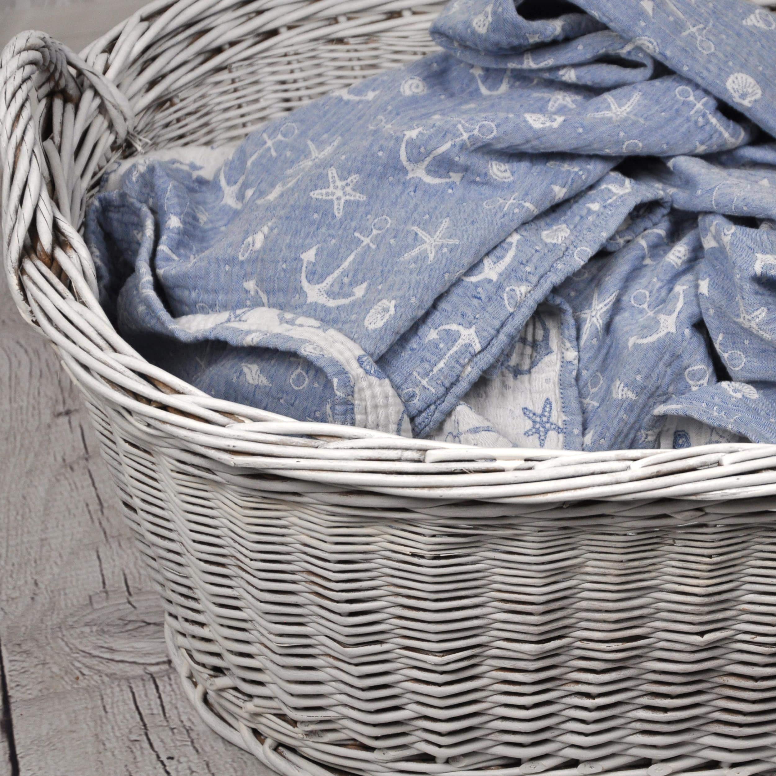 SCHMUSEWOLKE Kuscheldecke Musselin Ankerliebe - 100% Baumwolle Bio-kbA - Kuschelig weich - 200x150cm