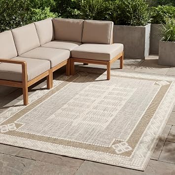 Oriental Weavers Row Zarina ZAR08 - Machine Woven Indoor/Outdoor Area Rug - 33" x 5 - in Beige/Tan - Transitional Style Patio, Deck, Porch, Living Area Rug