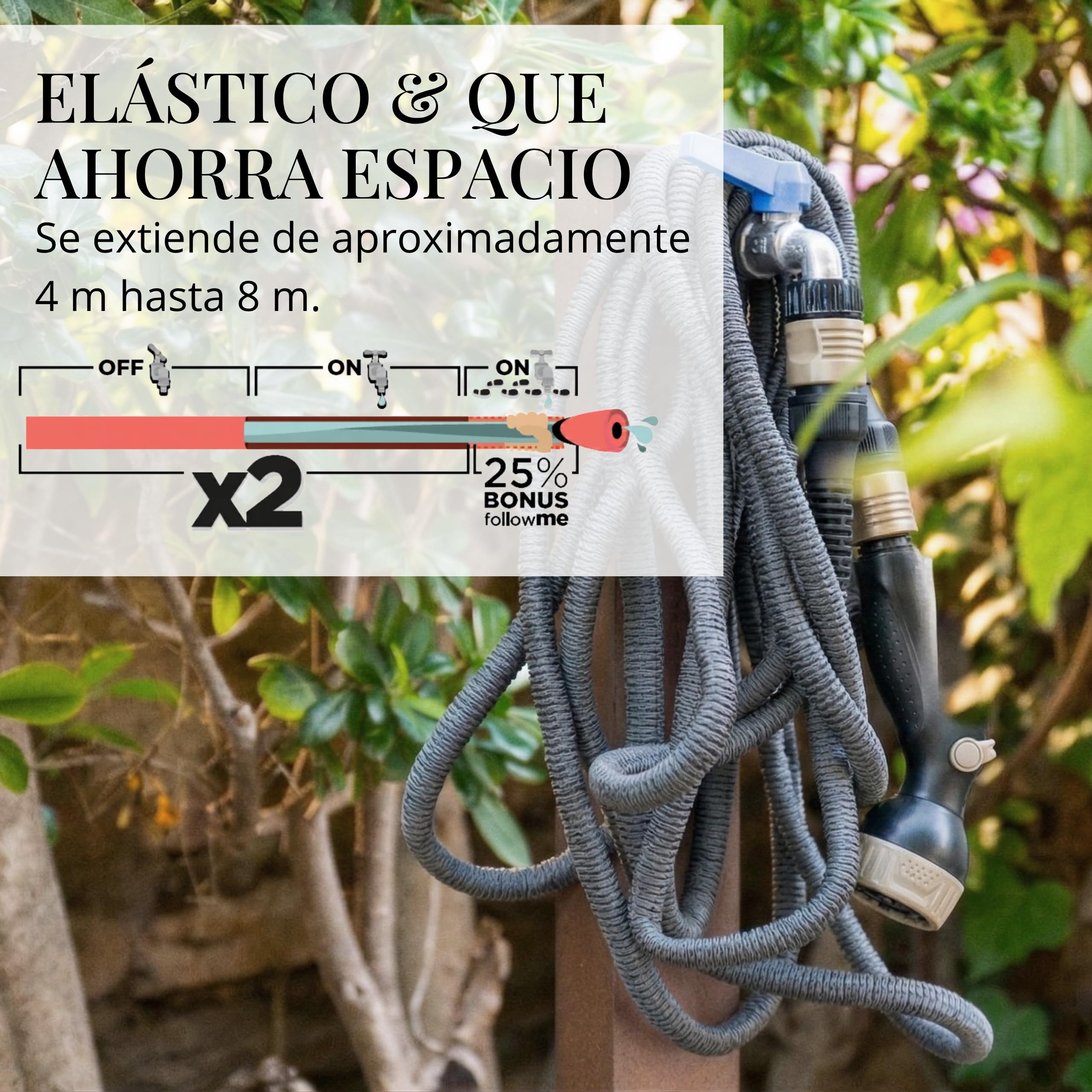 LIVLIG Manguera flexible 7,5 m Made in Italy – tubo extensible 1/2" con conectores y pistola multifunción – Gris