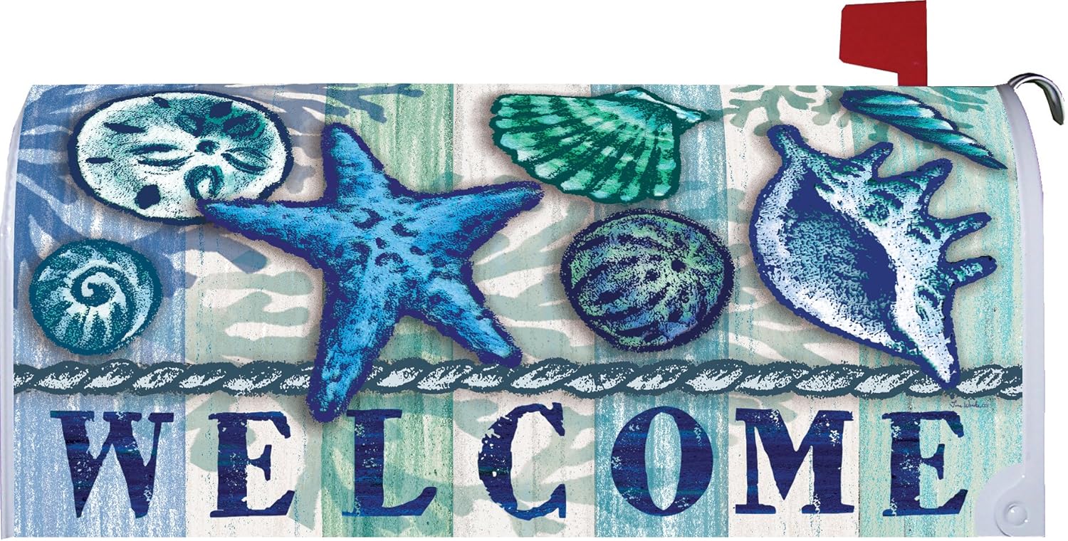 Welcome Shells - Mailbox Makeover - Vinyl with Magnetic Strips - Licensed, Copyrighted and Made in the USA by Custom Decor Inc.