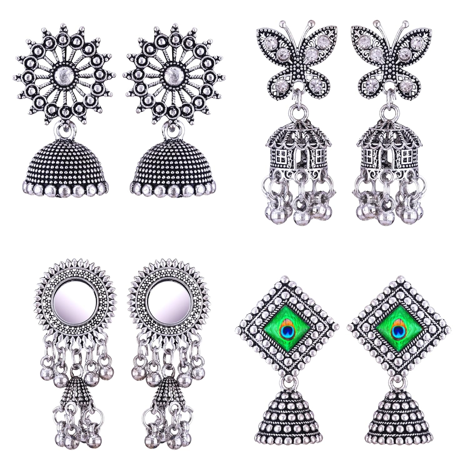 MIAMI earrings for women fashion jhumka oxidised Silver Earrings for women Combo chandbali pearl stylish Butterfly jhumkas traditional Jhumki Peacock Earrings For girls South Temple Ear Rings -196 MIAMI earrings for women fashion jhumka oxidised Silver Earrings for women Combo chandbali pearl stylish Butterfly jhumkas traditional Jhumki Peacock Earrings For girls South Temple Ear Rings -196