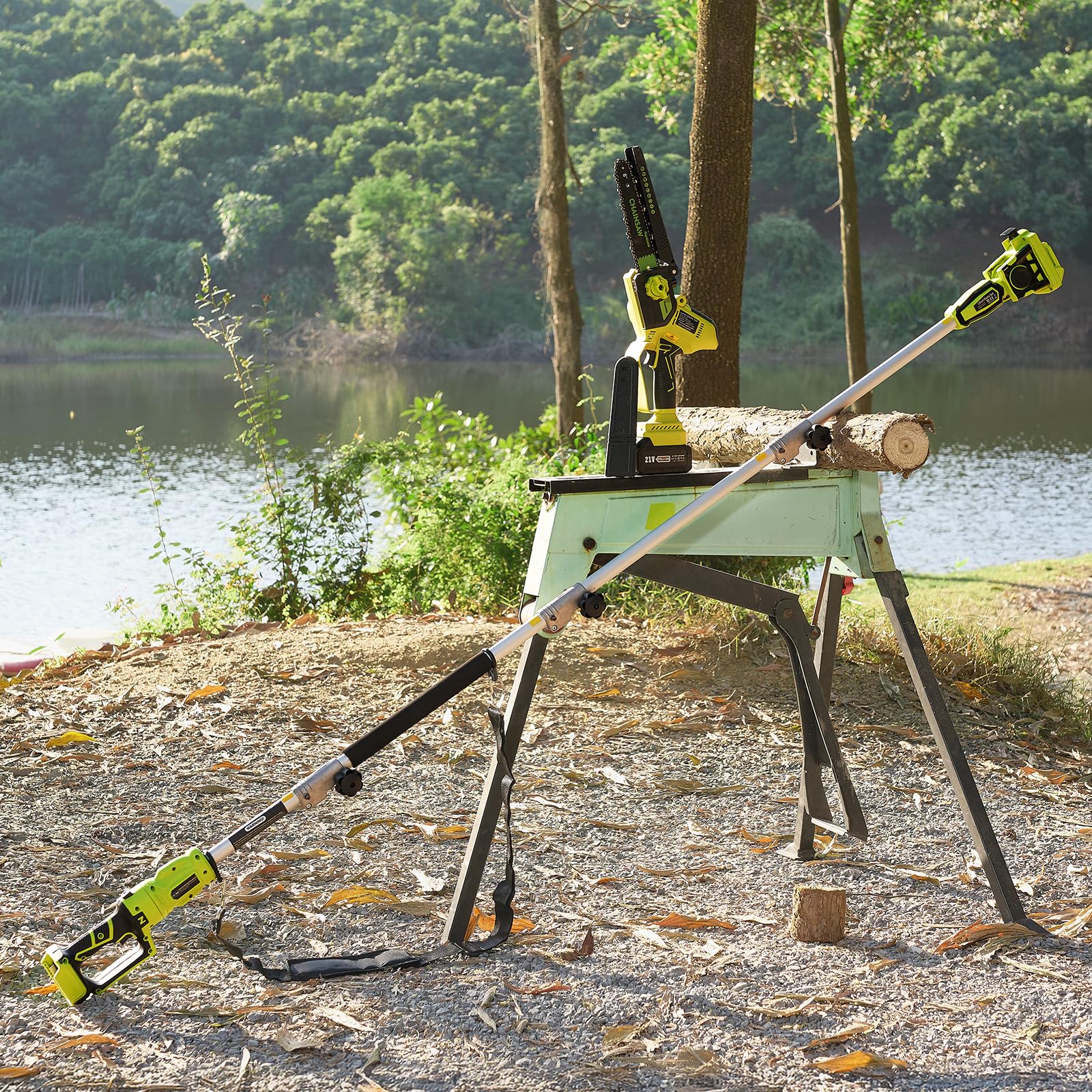 Supstable Élagueuse sur Perche sans Fil, Scie à Élaguer Télescopique de 8 Pouces avec Tête Pivotante à 180°, Mini Tronçonneuse avec 2 Batteries de 4000mAh & Chargeur, Perche Réglable jusqu'à 2,8M