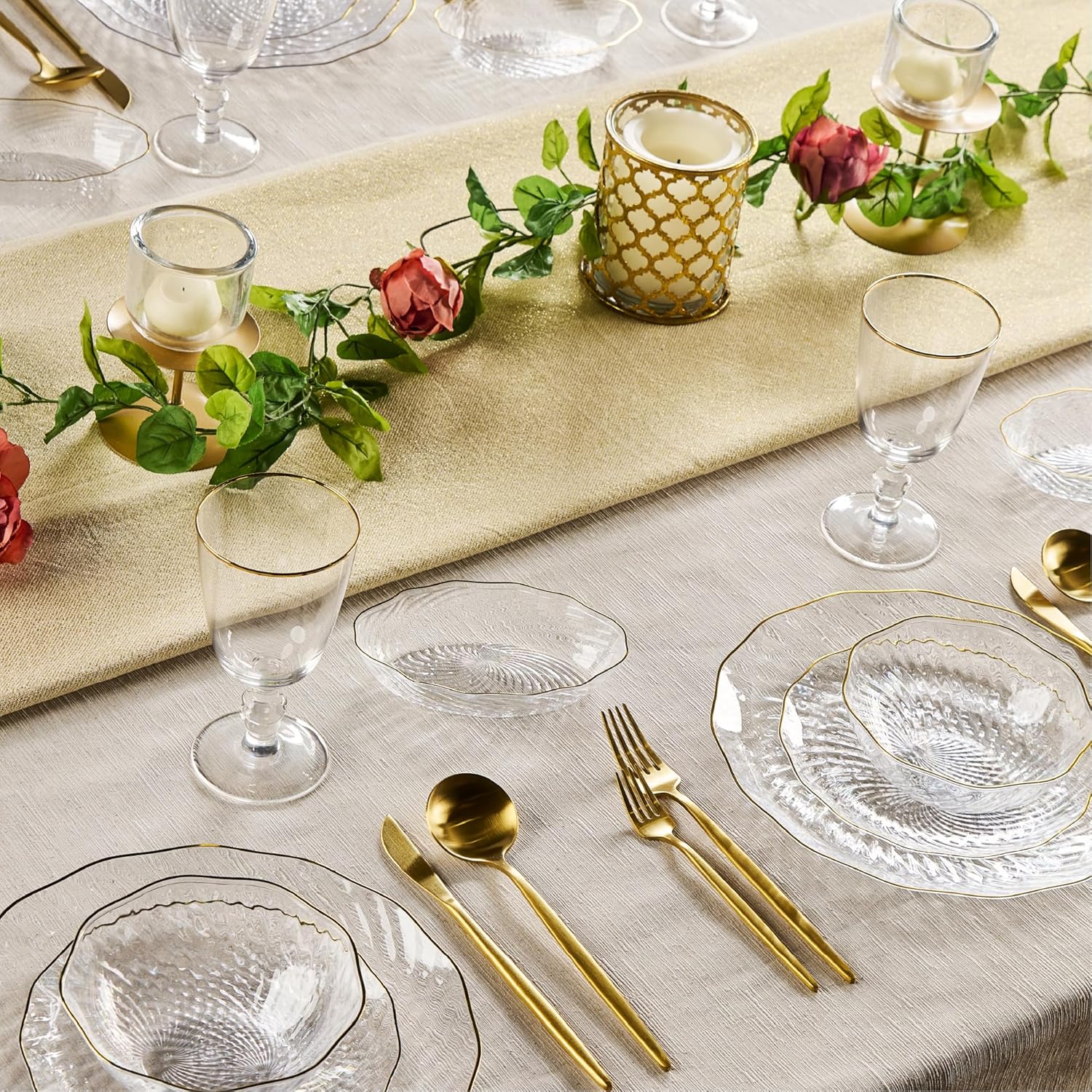 PLASTICPRO 30 Pack Elegant Plastic Plates 7 oz bowls Clear with Gold Rim Spiral Design Disposable Plastic Dinner Bowls - Image 3