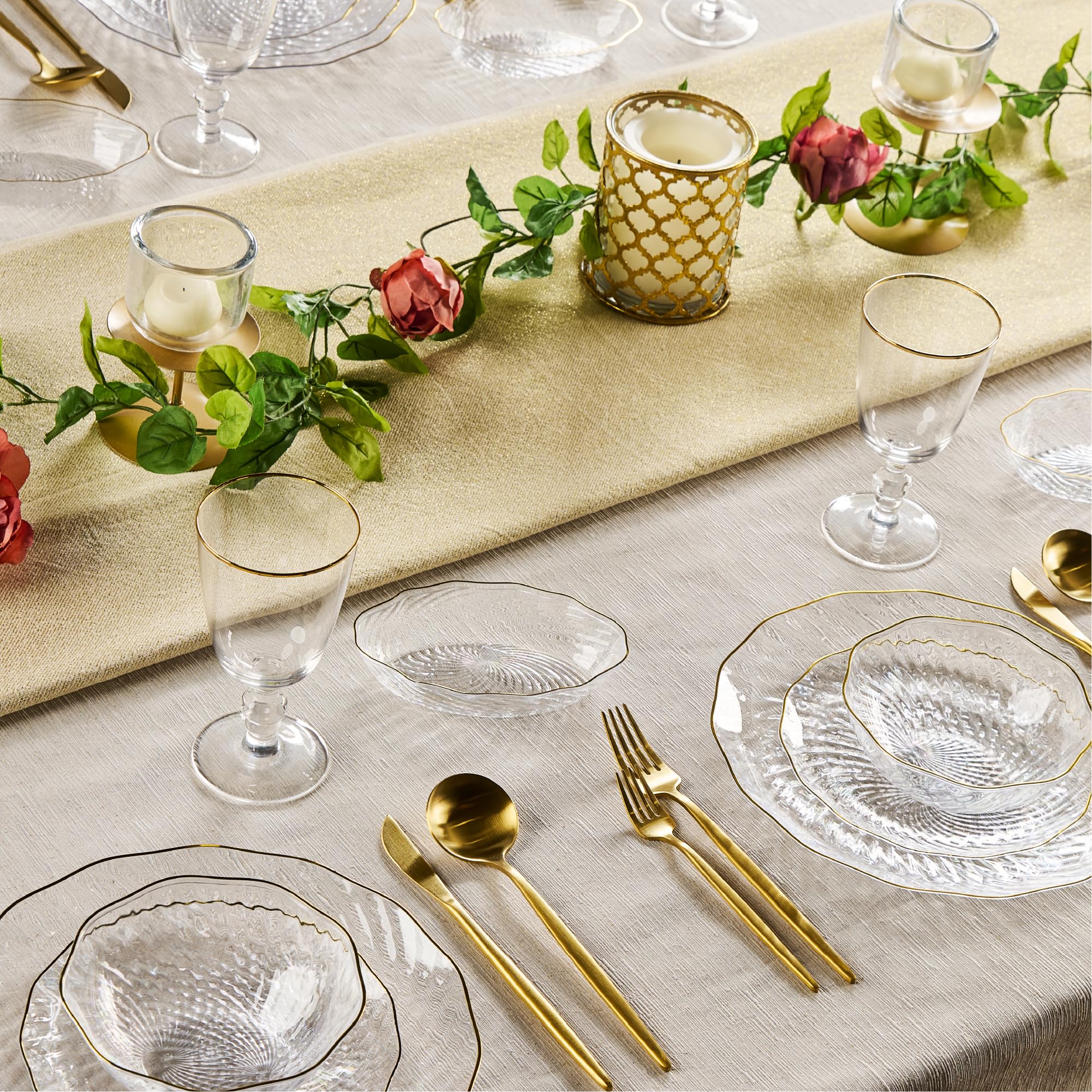 Elegant Disposable Plates & Bowls - Gold Rim Design -3