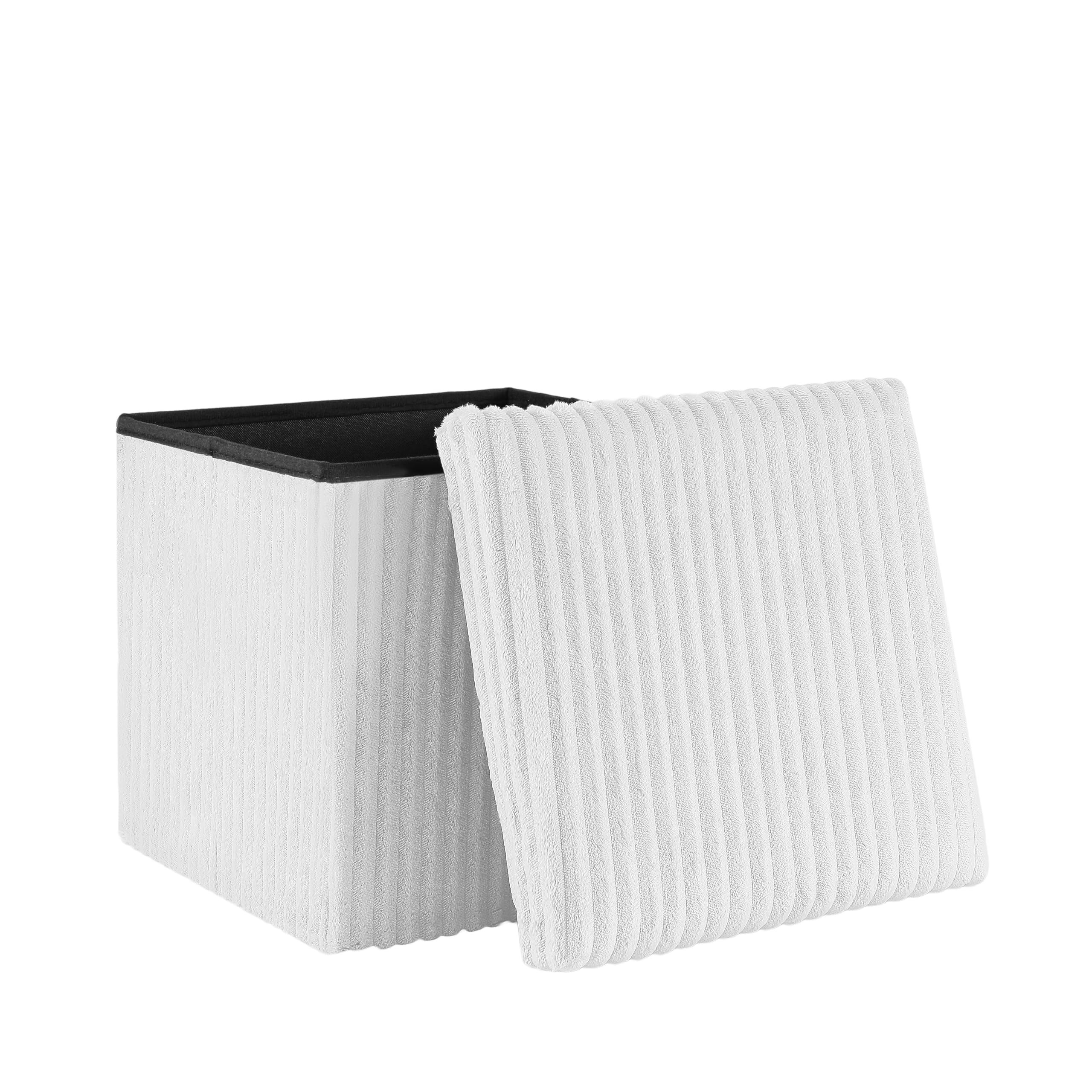 AKA Storage Ottoman, Padded Foldable Bench, Chest with Lid, Holds up to 300 kg, for Bedroom, Hallway, Living Room (Off-White Corduroy, 38cm x 38cm x 38cm)
