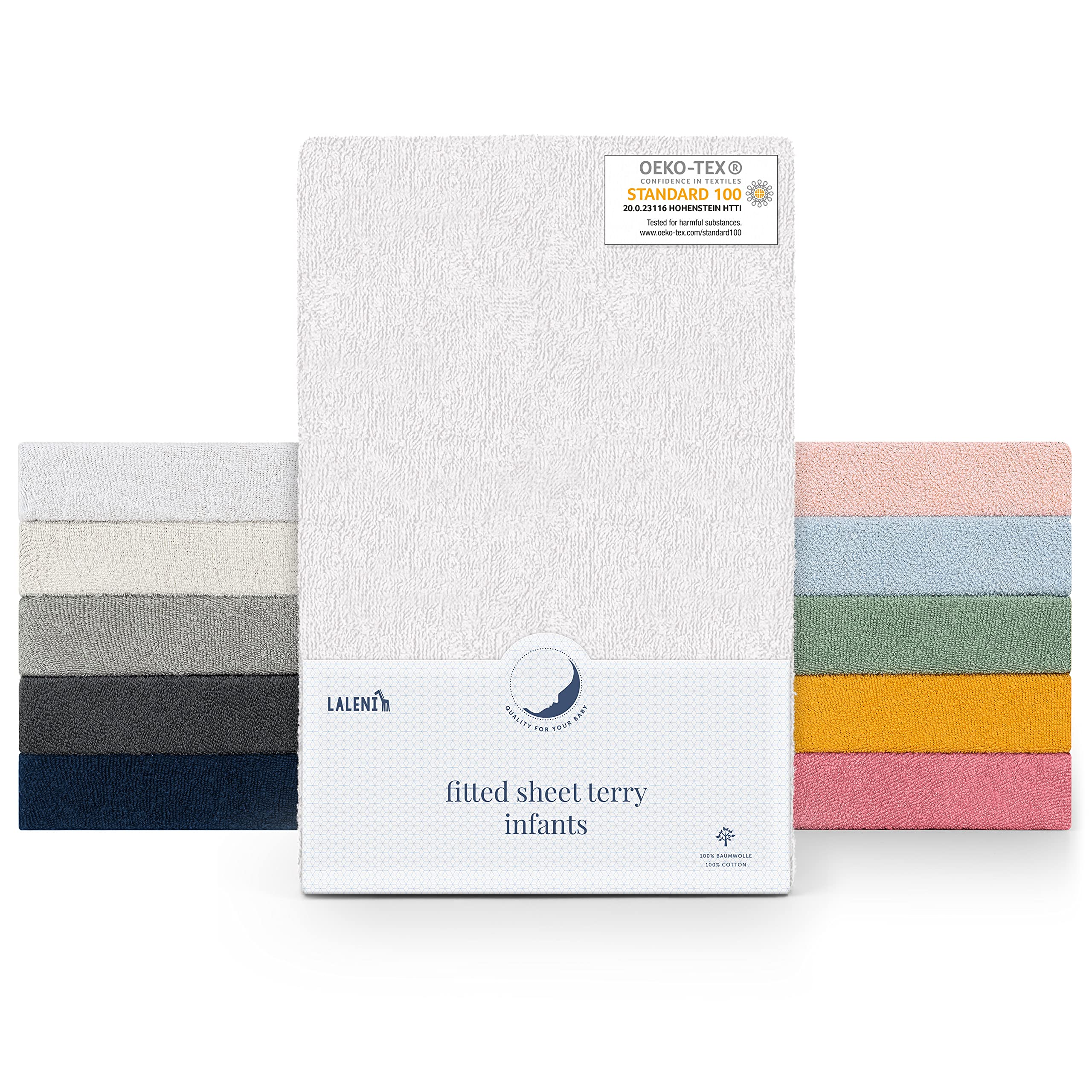 Laleni White Terry Towelling Fitted Sheet For Cot Bed - Fitted Sheet 40 X 90 Cm Oeko-Tex 100 Certified