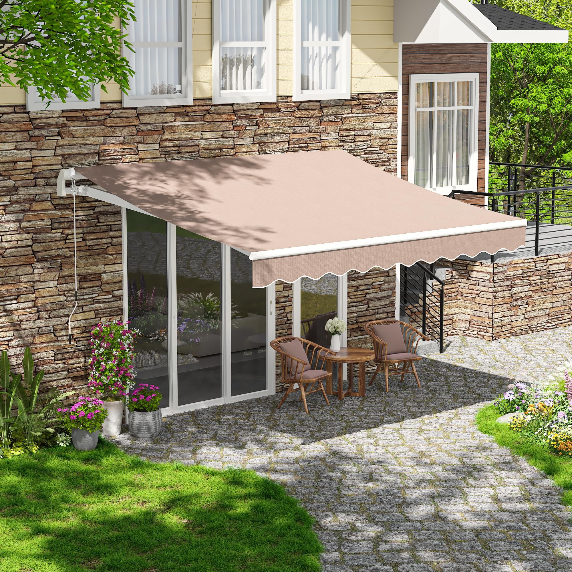 Patio Retractable Awning 10 x 8 ft Sun Shade Shelter Cover,Outdoor Patio Awnings for Shop, Restaurant, Cafe, Courtyard, Balcony