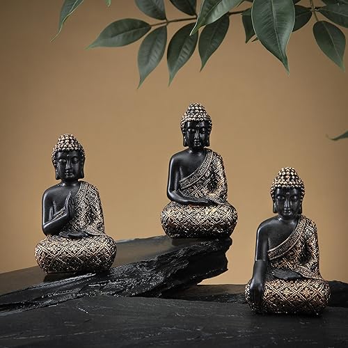Miniatura 5 de Leekung 3 estatuas de Buda para decoración del hogar, estatua de Buda sonriente para el hogar zen, decoración espiritual Feng Shui Zen Decro para