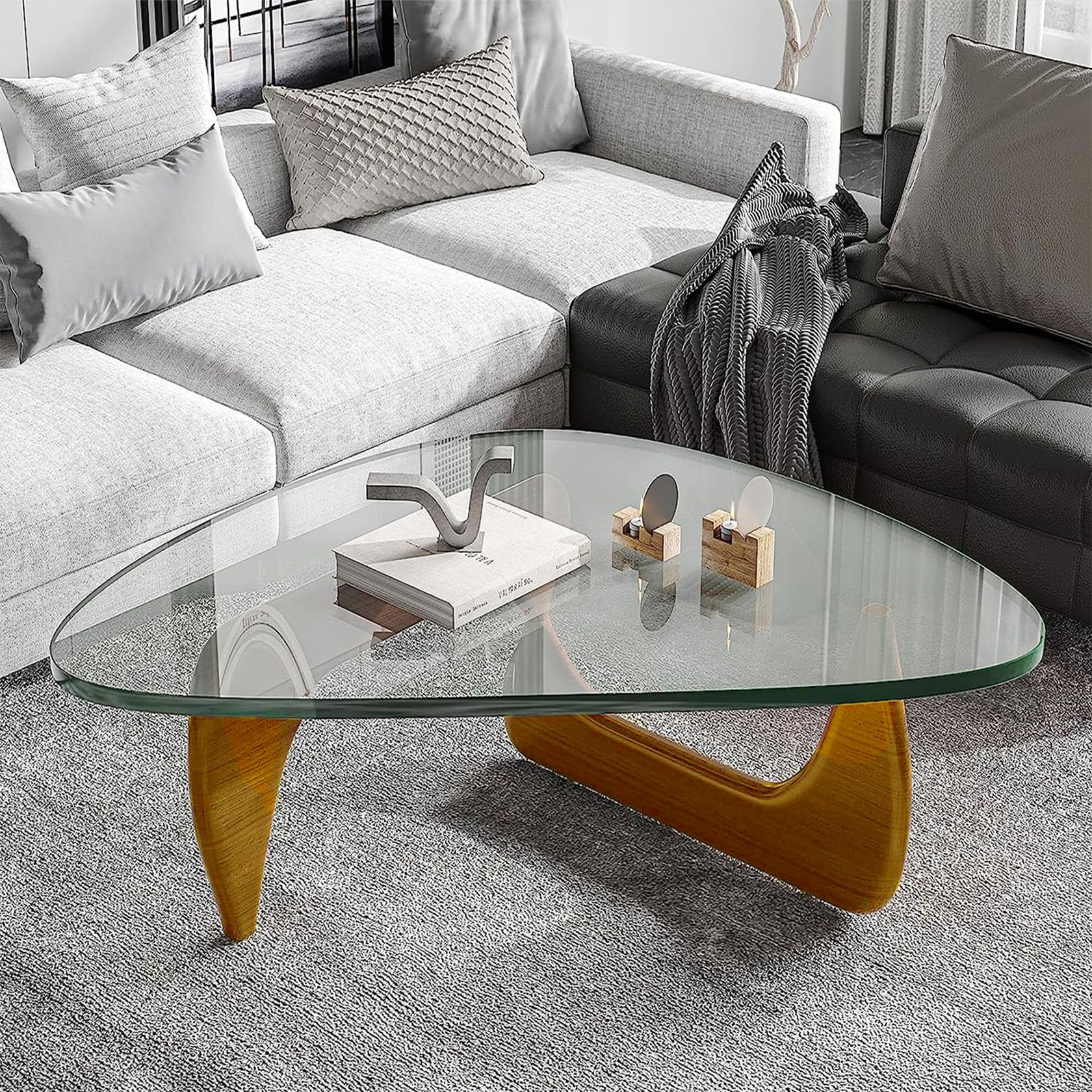 Amazon.com: PRITIY Triangle Coffee Table with Wooden Base Clear