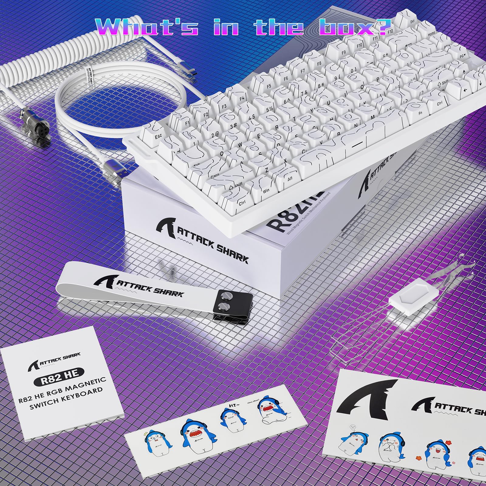 ATTACK SHARK R82 HE Clavier Gaming Filaire 75 %, Switch Magnétique, Polling Rate 8000 Hz, Précision Ultra de 0,005 mm RT, RVB, 5 Couches d’Absorption Sonore, avec Câble LED C01ULTRA(Contour Blanc)