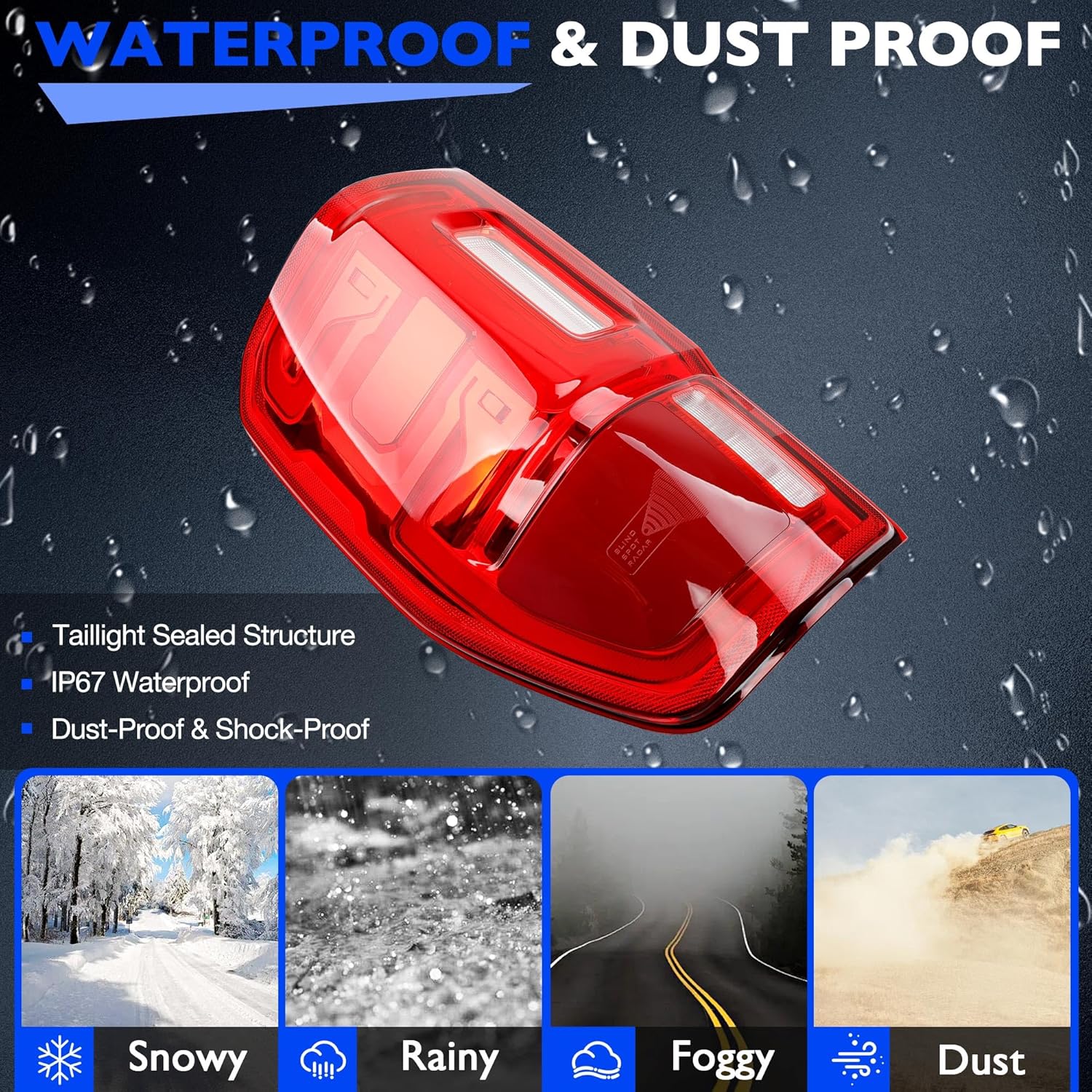 LED Tail Lights for Ford Ranger 2019 to 2023 - Brake Taillight Assembly Replacement for KB3Z13405G and FO2800274 - Rear Lamp w/Blind Spot (Module NOT Included) - Driver Left Side LH