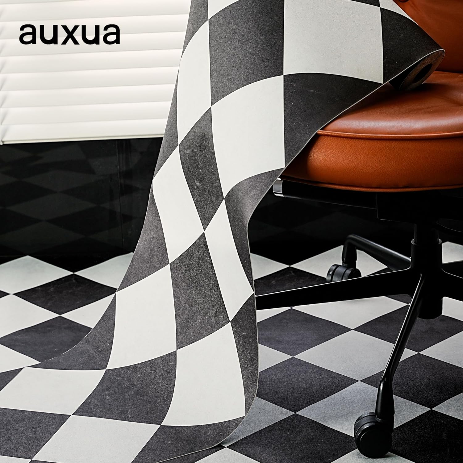 Peel and Stick Floor Tile, Black Checked Pattern Continuous Vinyl Roll Flooring – 15.7'' x 19.68 ft Roll Covers 25.83 sq. ft, Effortless Alignment, Seamless Look Design for Bathroom, Kitchen