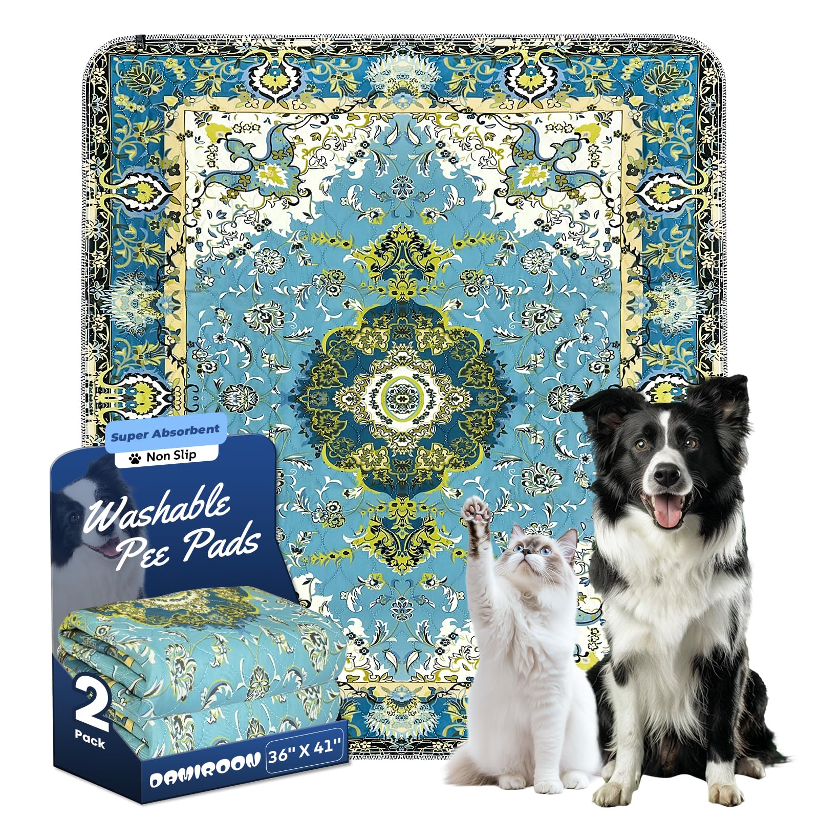 DAMIROON Washable Pee Pads for Dogs and Cats - 100% Waterproof Leakproof Reusable Puppy Pads, Super Absorbent & Non-Slip Whelping Training Pads Litter