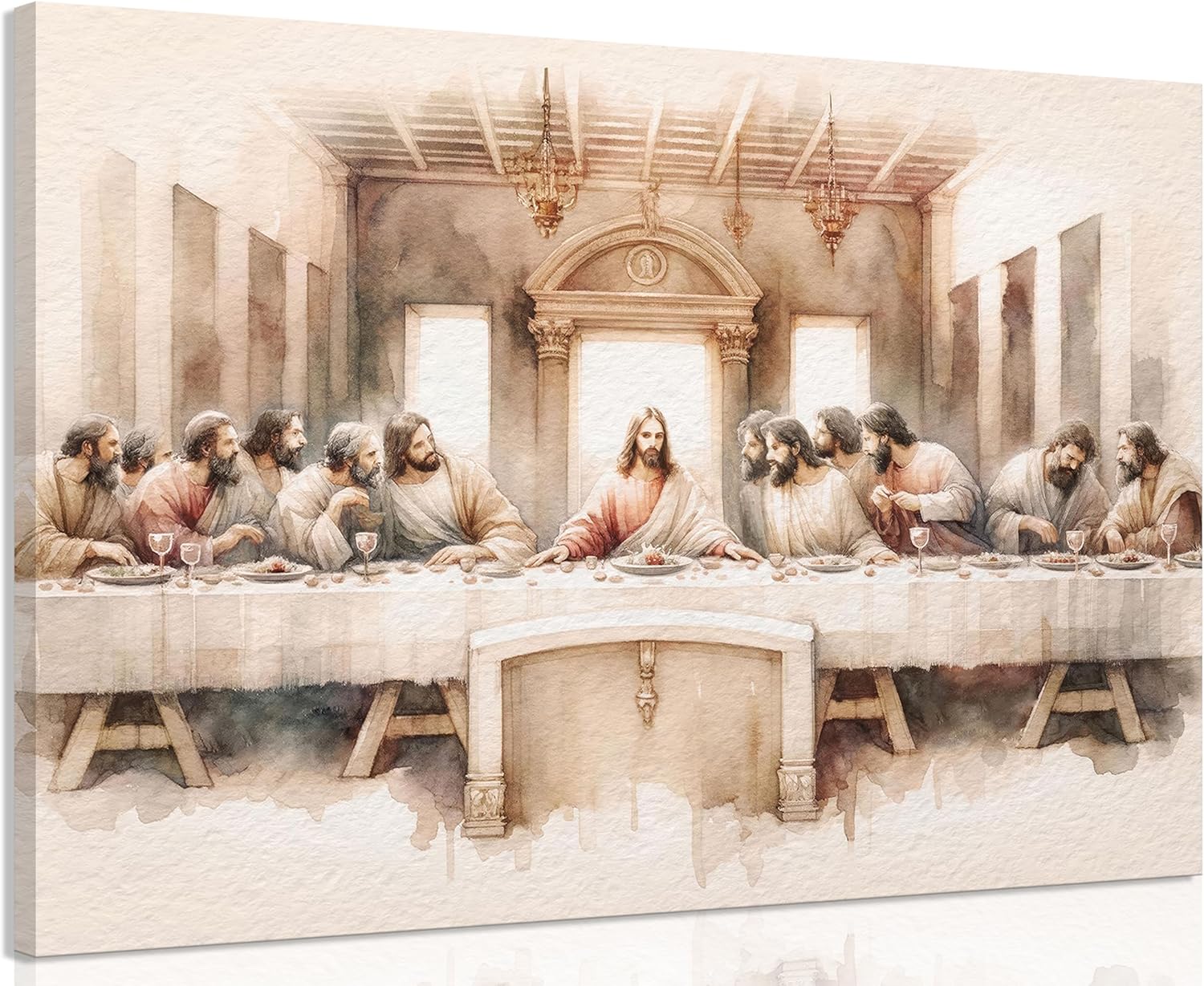 Jesus Last Supper Bible Story Canvas Wall Art Christian Religious Faith Painting Picture Wall Decor Modern Scripture Jesus Poster Print Artwork for Living Room Church Prayer Room Home Decoration Canvas 24L" x 16W"