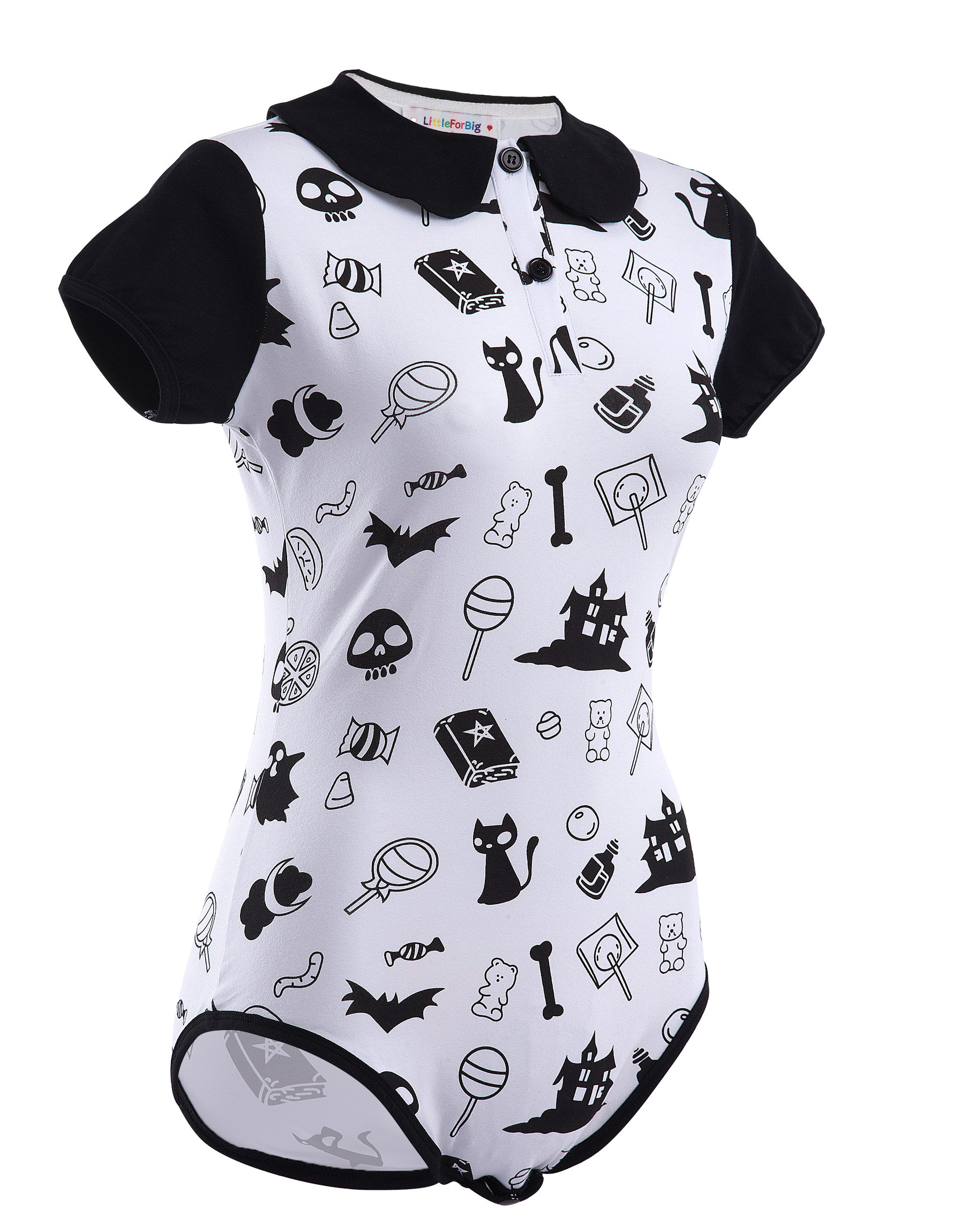 LittleForBig Dorośli Baby miłośnik pieluszek (ABDL) zatrzas w komkroku jednoczęściowy śpioszki-Halloween