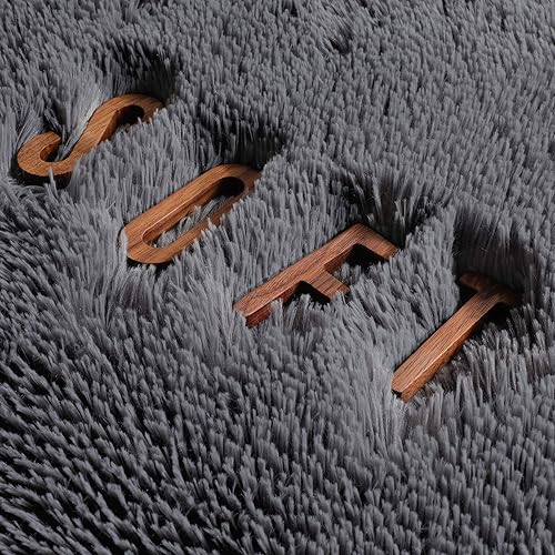 Miniatura 2 de Amdrebio Alfombra gris para dormitorio, alfombra moderna y esponjosa para sala de estar, alfombra peluda para habitación de niños, alfombra lanuda