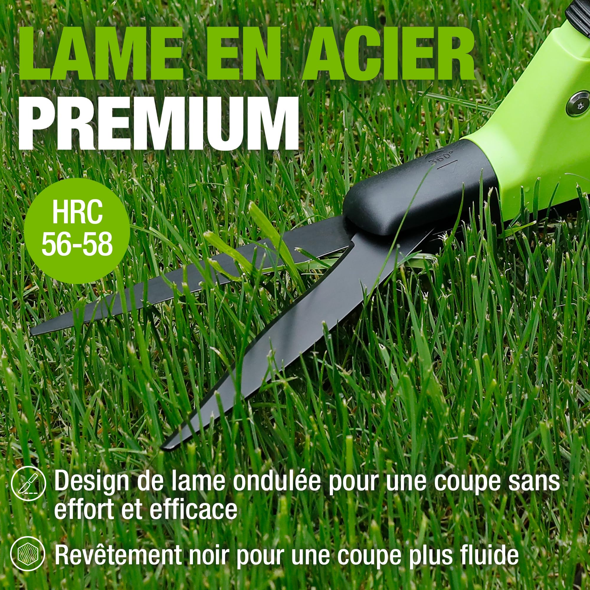 WORKPRO Cisailles à Gazon 360° Rotatives avec Lames en Acier, 16 Positions | Poignée Ergonomique Antidérapante, Outil Léger pour Bordures de Pelouse et Entretien du Jardin