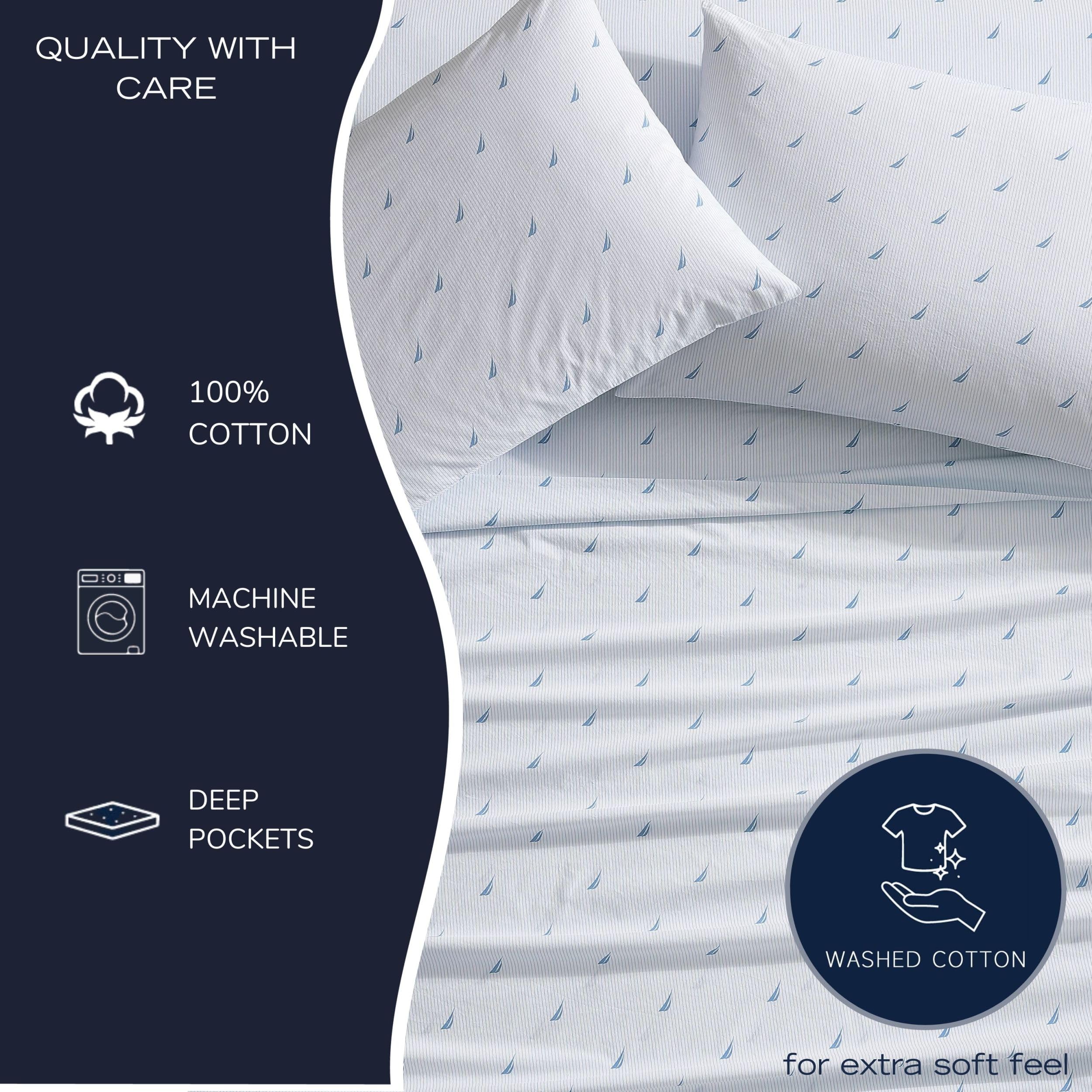 Nautica - Full Sheets, Cotton Percale Bedding Set, Casual Home Decor (High Surf Navy, Full)