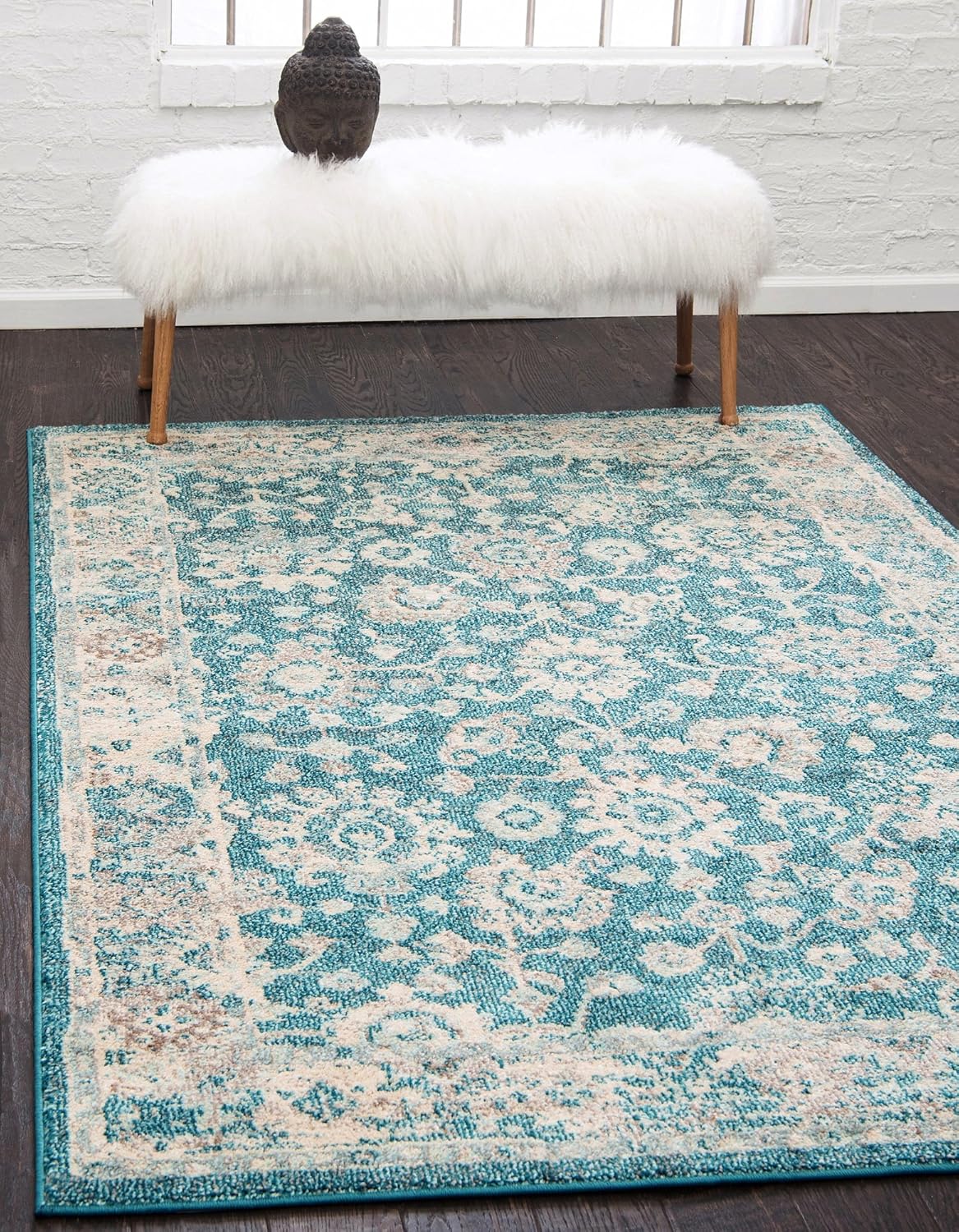 Unique Loom Penrose Collection Distressed Traditional Vintage Floral Area Rug, 5 ft 3 in x 7 ft 7 in, Turquoise/Beige