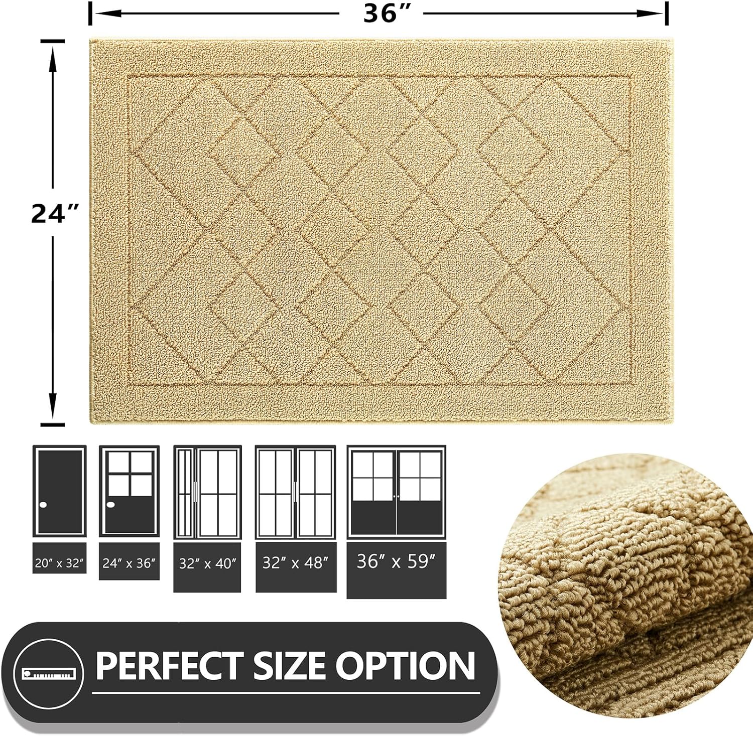REFETONE Indoor Doormat, Front Back Door Mat 24"x36" Rubber Backing Non Slip Mats, Absorbent Washable Entrance Doormat for Entryway, Resist Dirt Low-Profile Inside Floor Mat for Muddy Shoes, Beige