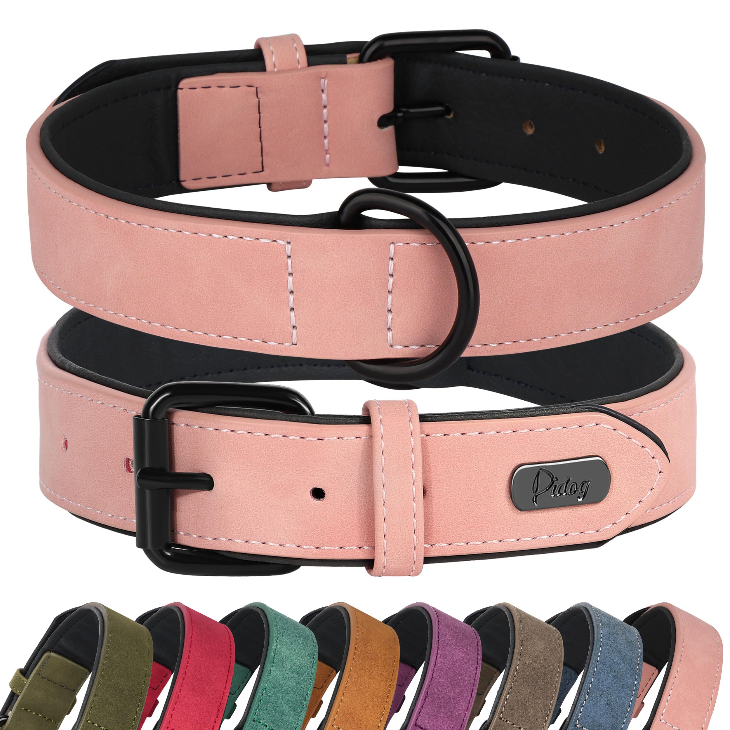 Didog Soft Padded PU Leather Dog Collar, Breathable and Adjustable Pink Dog Collars for Small Dogs, Comfortable for Daily Walk, Pink, M Fit Neck 12-15