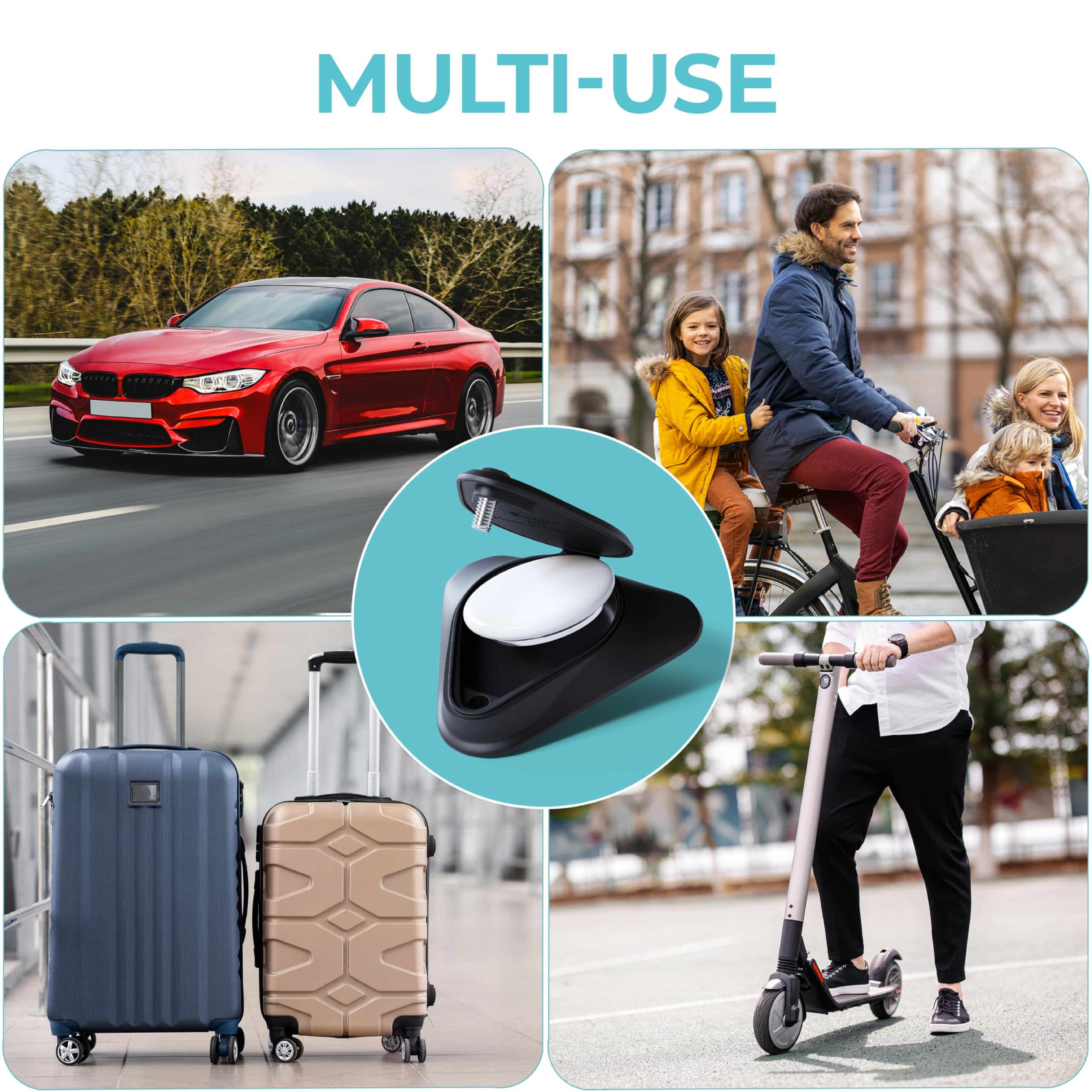 NANUK Custodia 4-in-1 Per AirTag - Supporto Con Cordino, Velcro E Adesivo 3M Per Valigie, Chiavi, Bici - Nero