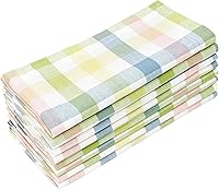 Cotton Craft Gingham Buffalo Plaid Napkins - Easter Spring Pastel Check Set of 8, 17x17 Pure Cotton Reusable Washable