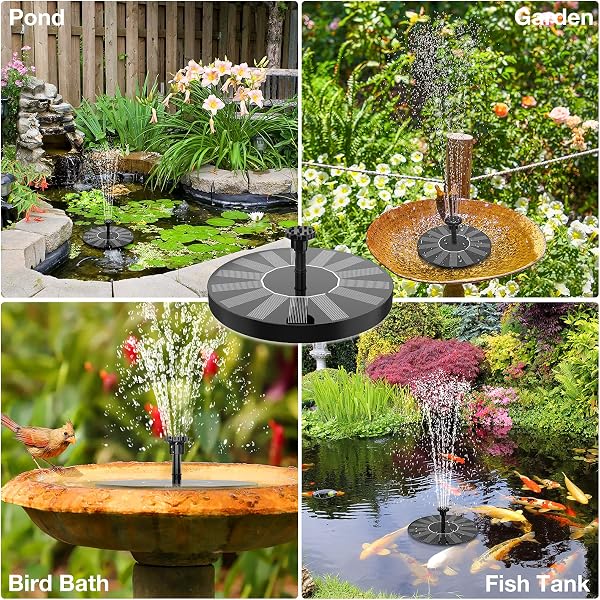 AISITIN Solar Water Fountain, Upgrade Circular Bird Bath Water Pump with 6 Nozzles Floating Water Feature Fountain Pump for Outdoor Small Pond, Patio Garden and Fish Tank - 4