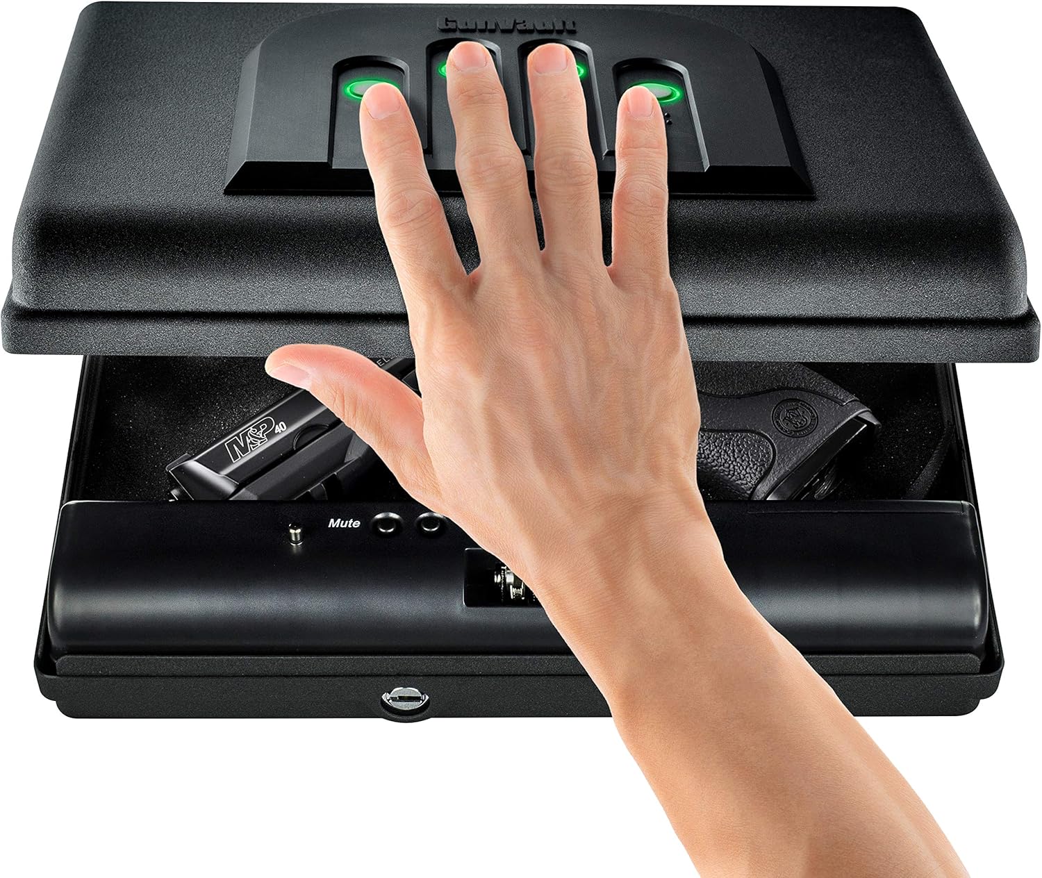 GunVault MicroVault Portable Compact Gun Safe with Illuminated No-Eyes Digital Keypad and Security Cable (1 Pistol Capacity) : Sports & Outdoors