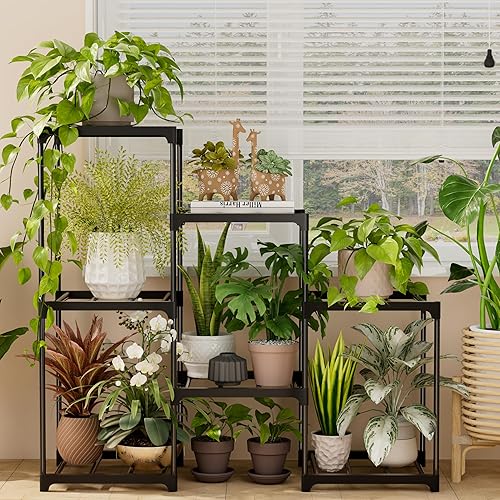 Soporte para Plantas de Interior Estante para Plantas de Exterior Estantería Metálica para Plantas para Múltiples Plantas 7 Macetas Escalera Soporte