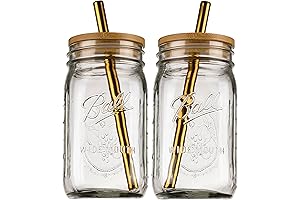 Classy Glass Reusable Ball Cups with Lids and Straws