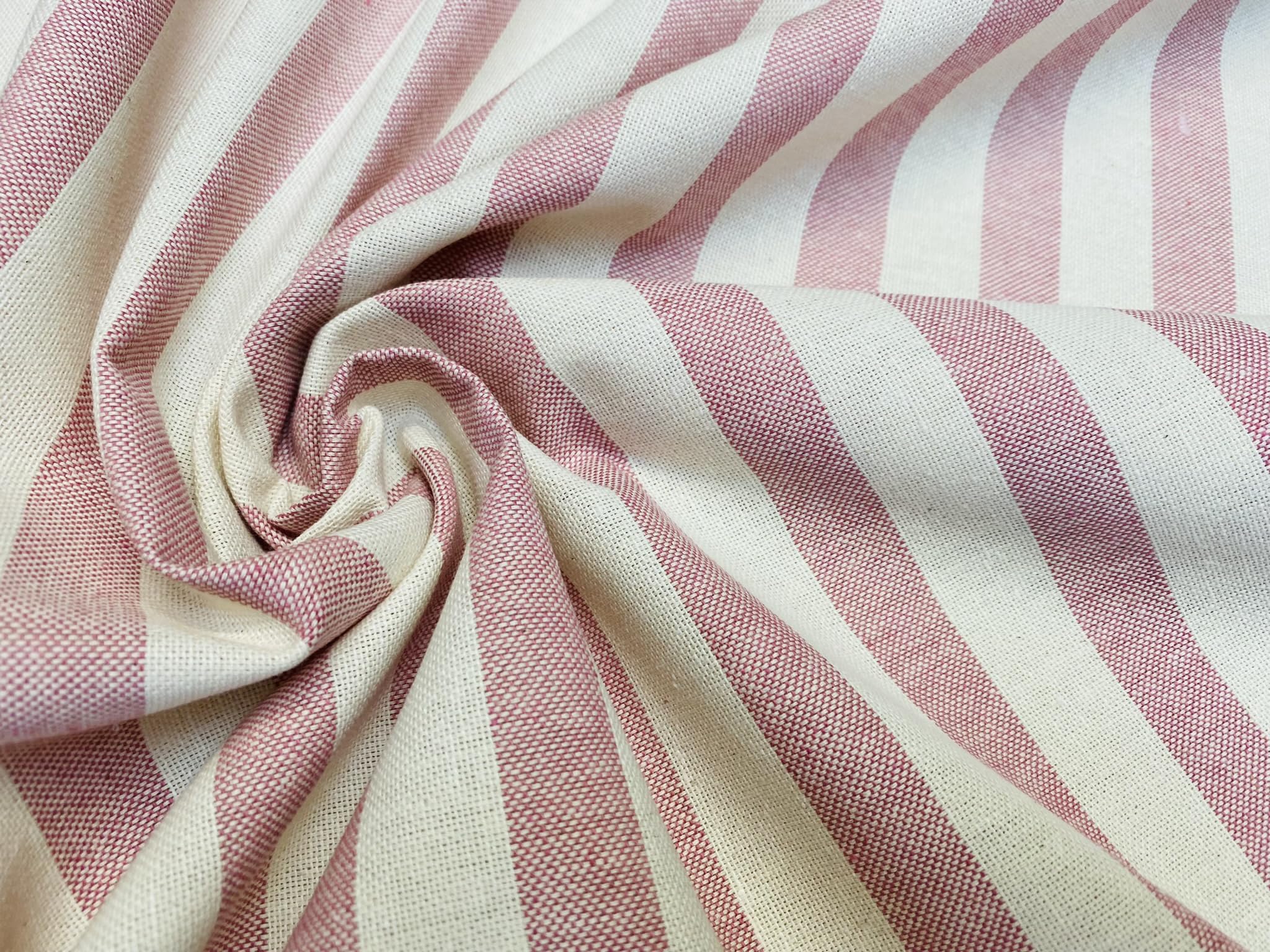 Linen Look White Stripes Culla Fabric Furnishing Curtain Upholstery Dressmaking Cotton Material 140cm Wide Canvas (Dusty Pink