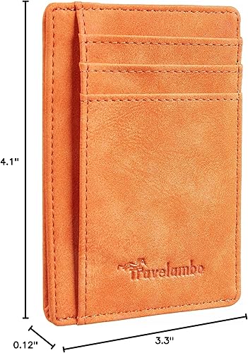 Miniatura 10 de Travelambo - Cartera de piel minimalista con bolsillo frontal tamaño mediano cartela delgada RFID dispositivos de identificación por radiofrecuencia