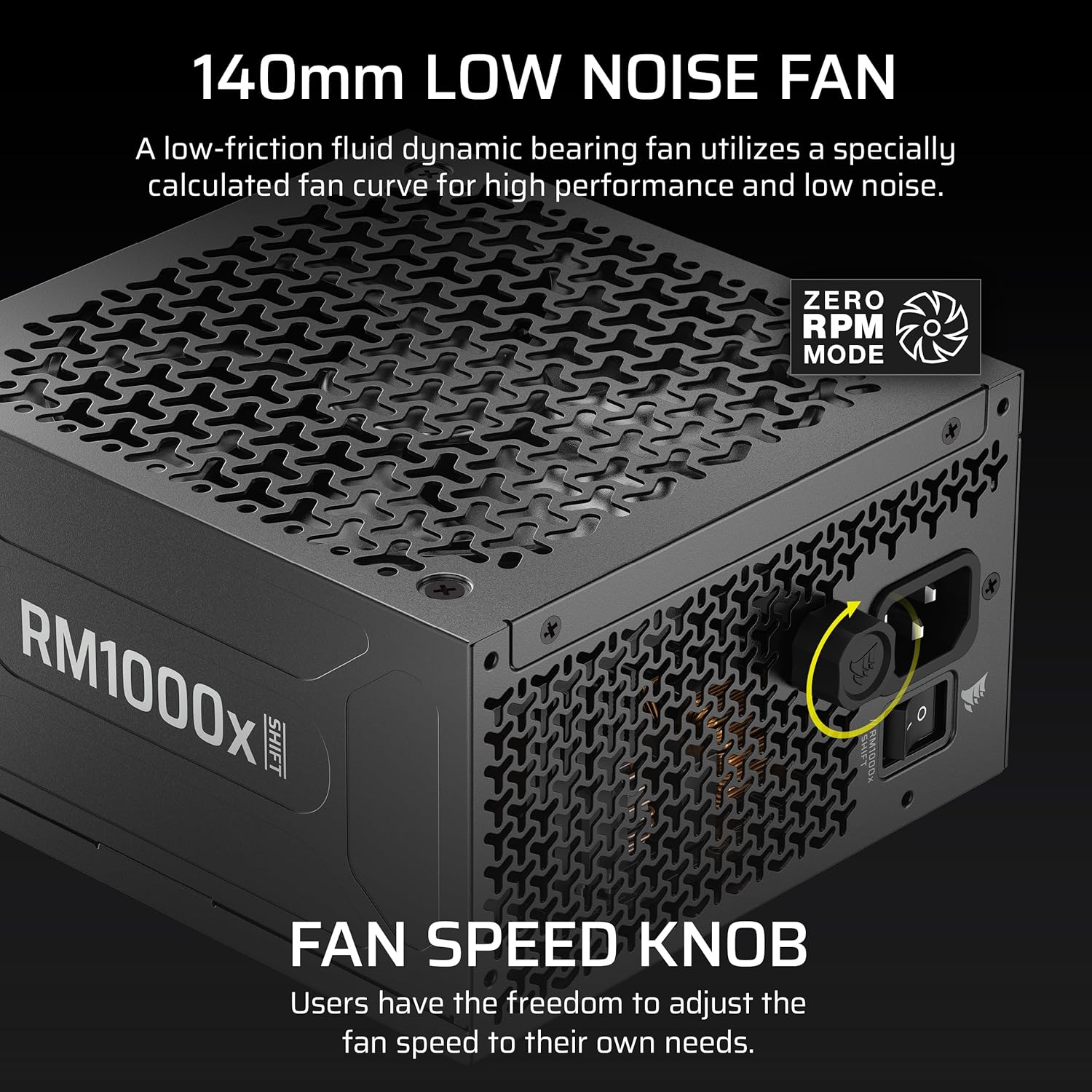 CORSAIR RM1000x Shift (2025) Fully Modular ATX Power Supply – Modular Side Interface, Native 12V-2x6 Cable, ATX 3.1 & PCIe 5.1, Fan-Speed Control, 105°C-Rated Capacitors, Cybenetics Gold – Black