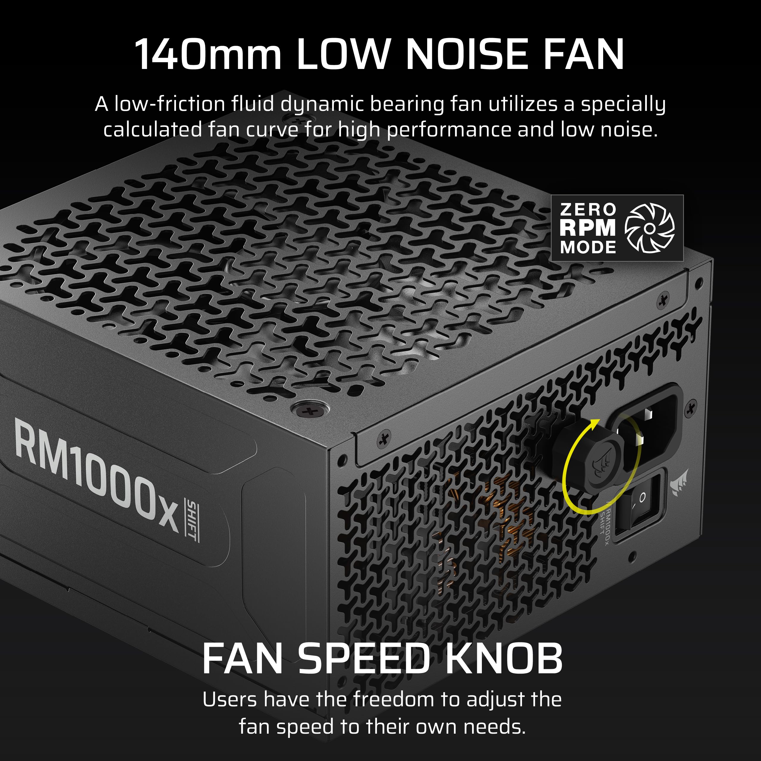 Corsair RM1000x Shift (2025) Fuente de alimentación ATX Totalmente Modular - Interfaz Lateral Modular, Cable Nativo de 12V-2x6, ATX 3.1 y PCIe 5.1, Control de Velocidad del Ventilador, condensadores
