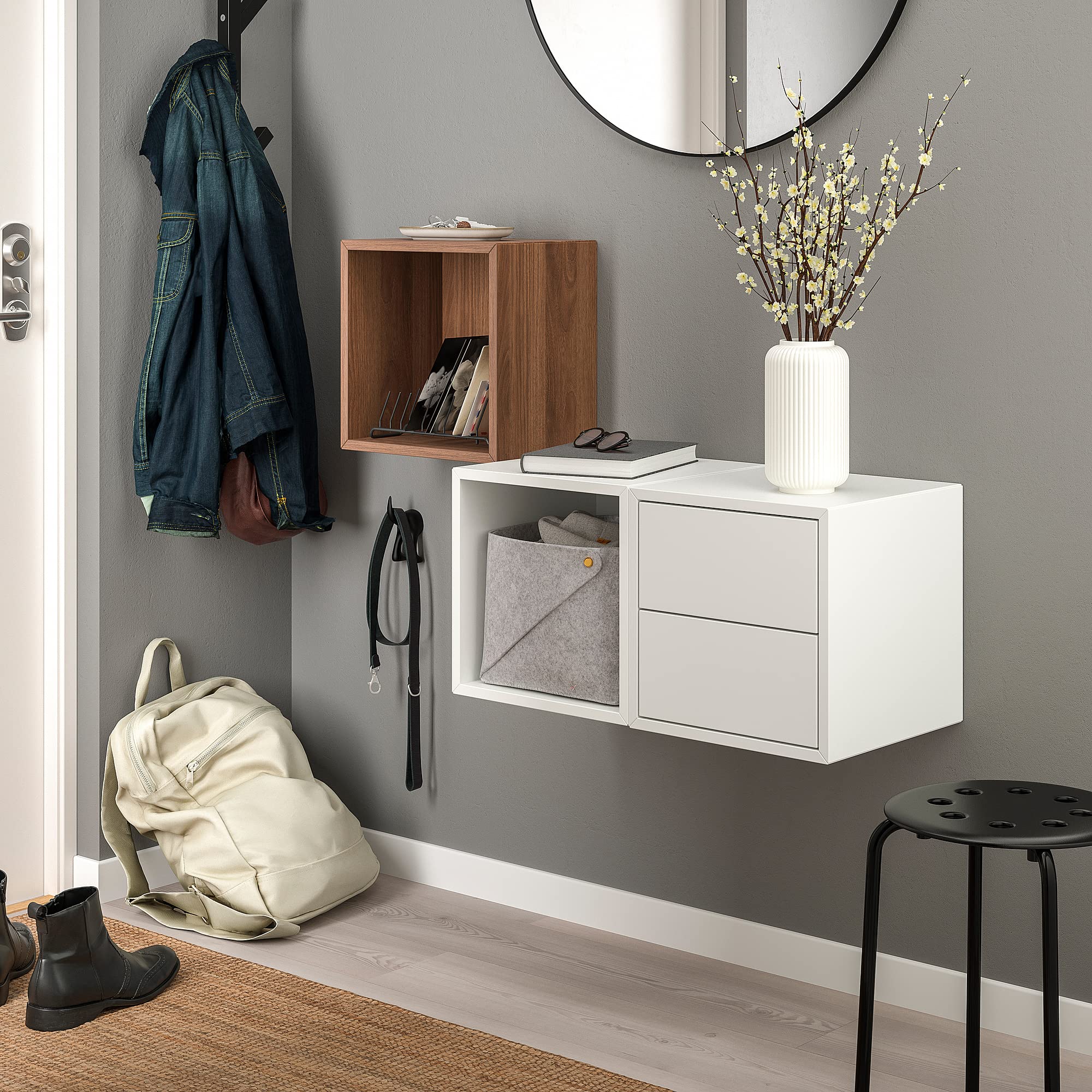 IKEA EKET Aufbewahrungskombination Wandmontage 105x35x70 cm weiß / nussbaum optik Küche, Haushalt & Wohnen